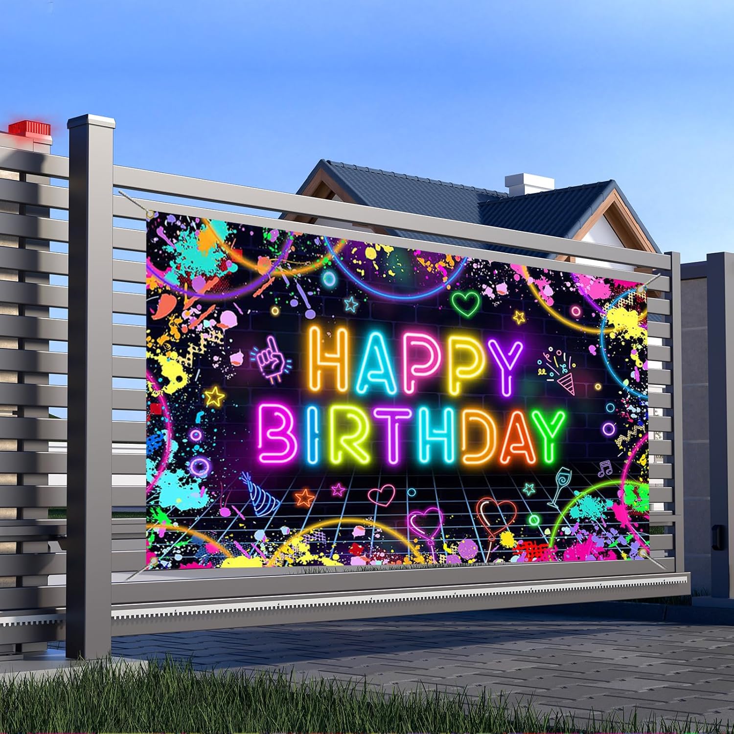 Glow in the Dark Neon Birthday Backdrop Banner