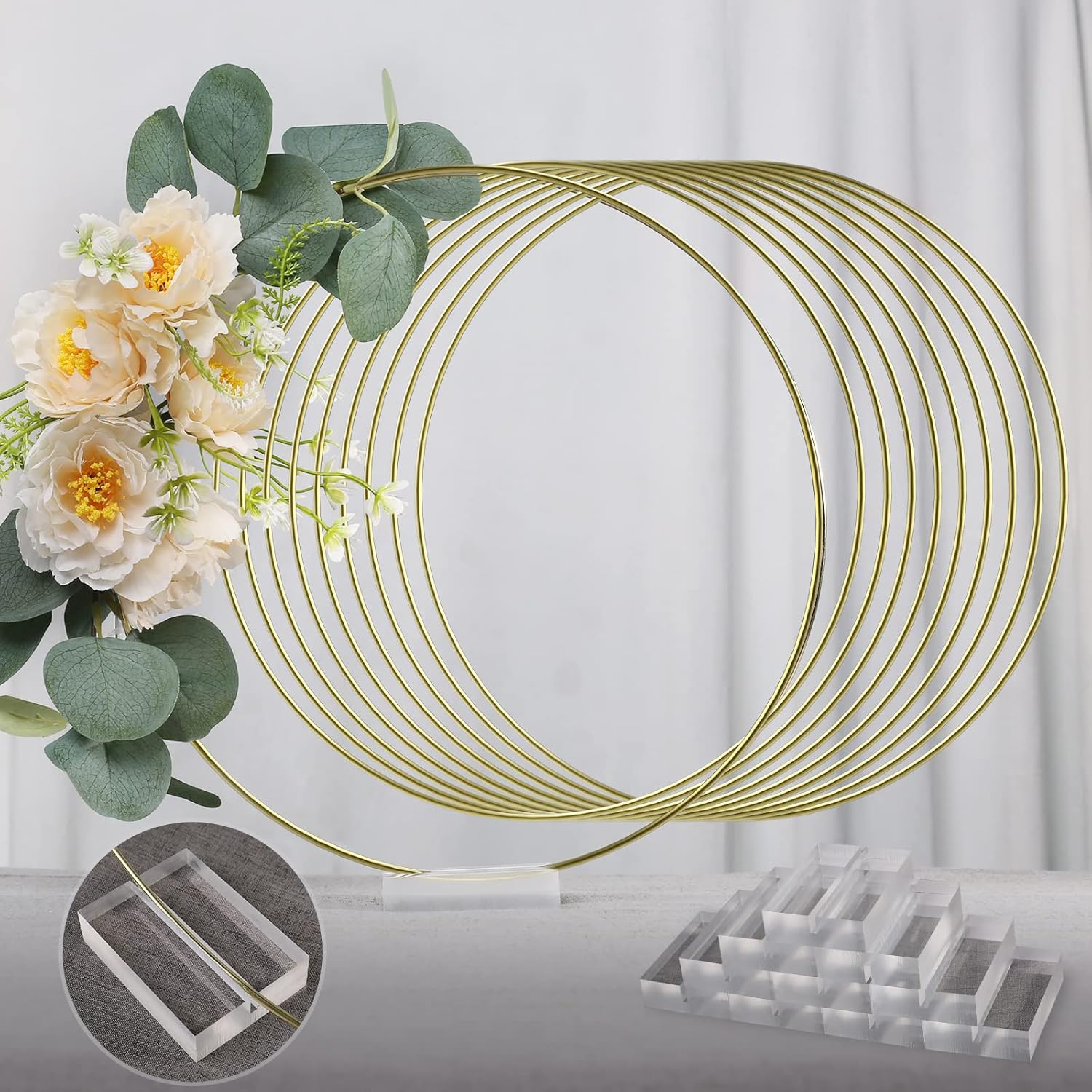YALLOVE 10PCS 12Inch Gold Floral Hoop Centerpieces