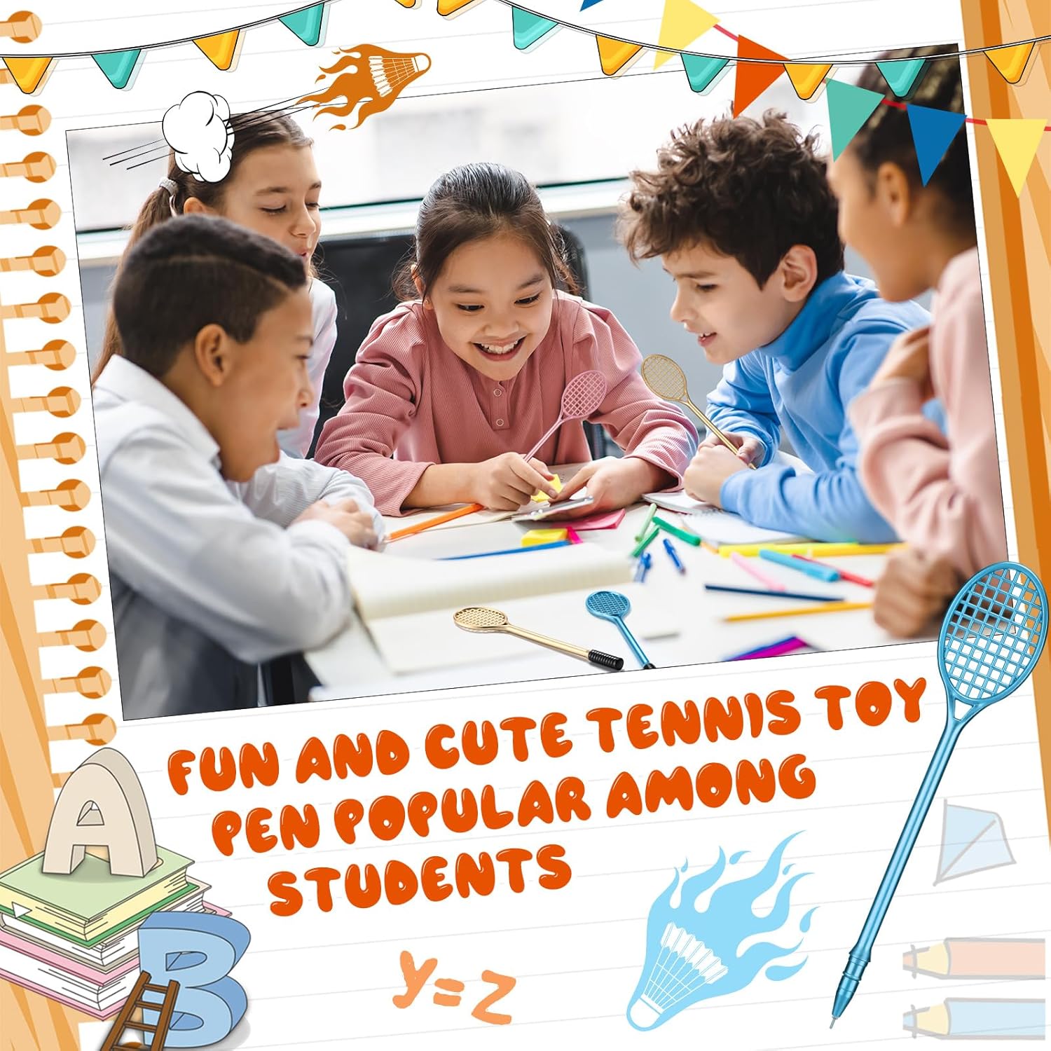 60 Pcs Tennis Racket Gel Pens for Parties and Stress Relief