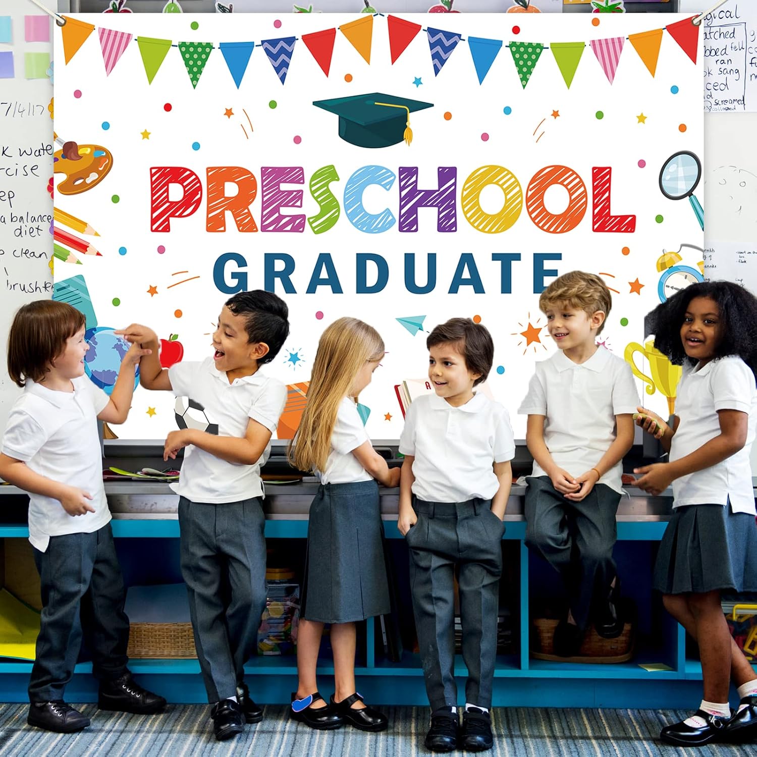Preschool Graduation Backdrop with Ribbon for Kids Class of 2023 Ceremony