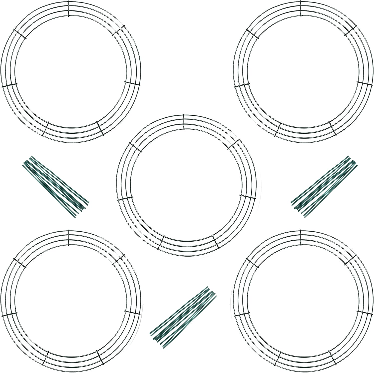 Pack of 5 Dark Green Round Wire Wreath Frames