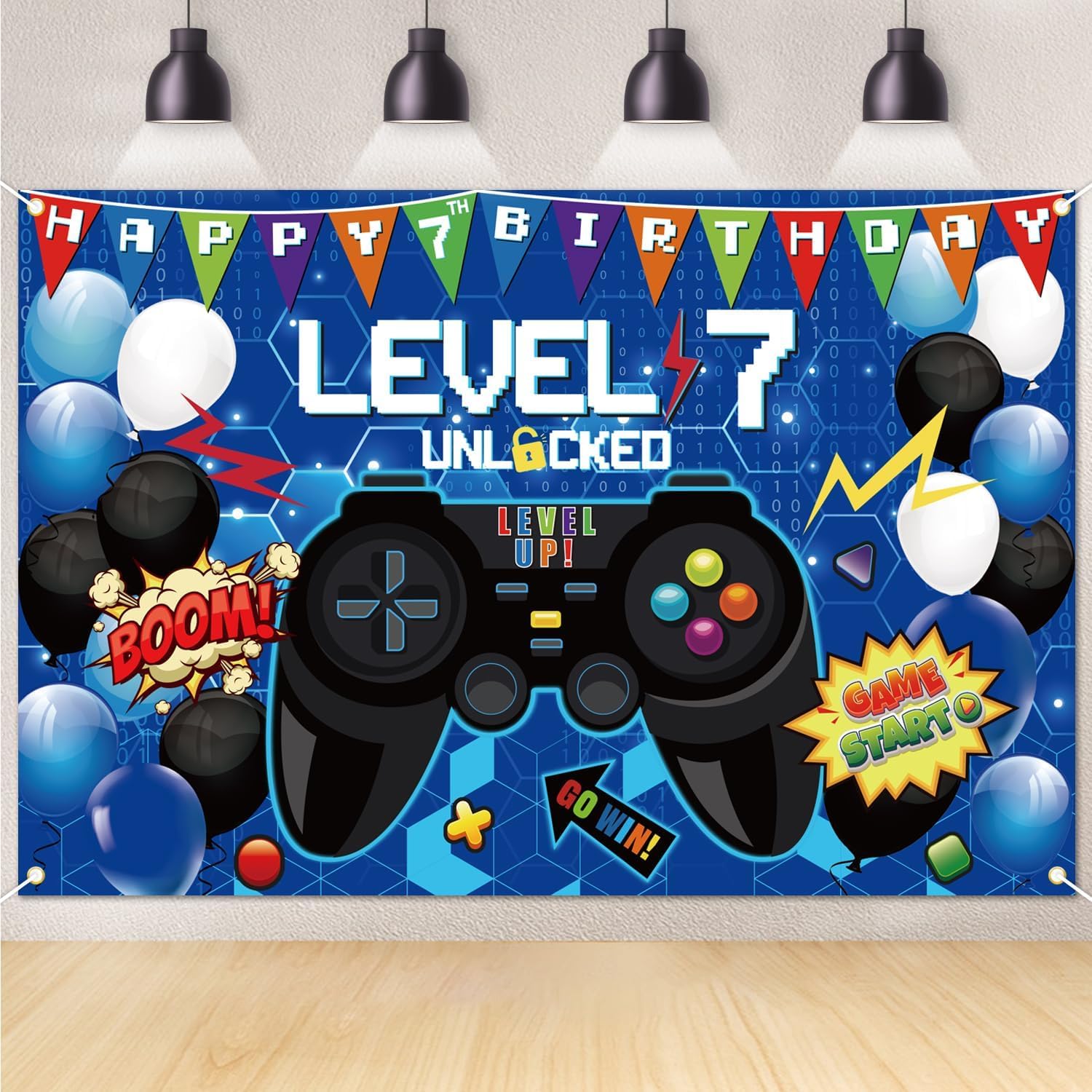 6ft x 4ft Gaming Birthday Backdrop Set with Ribbon