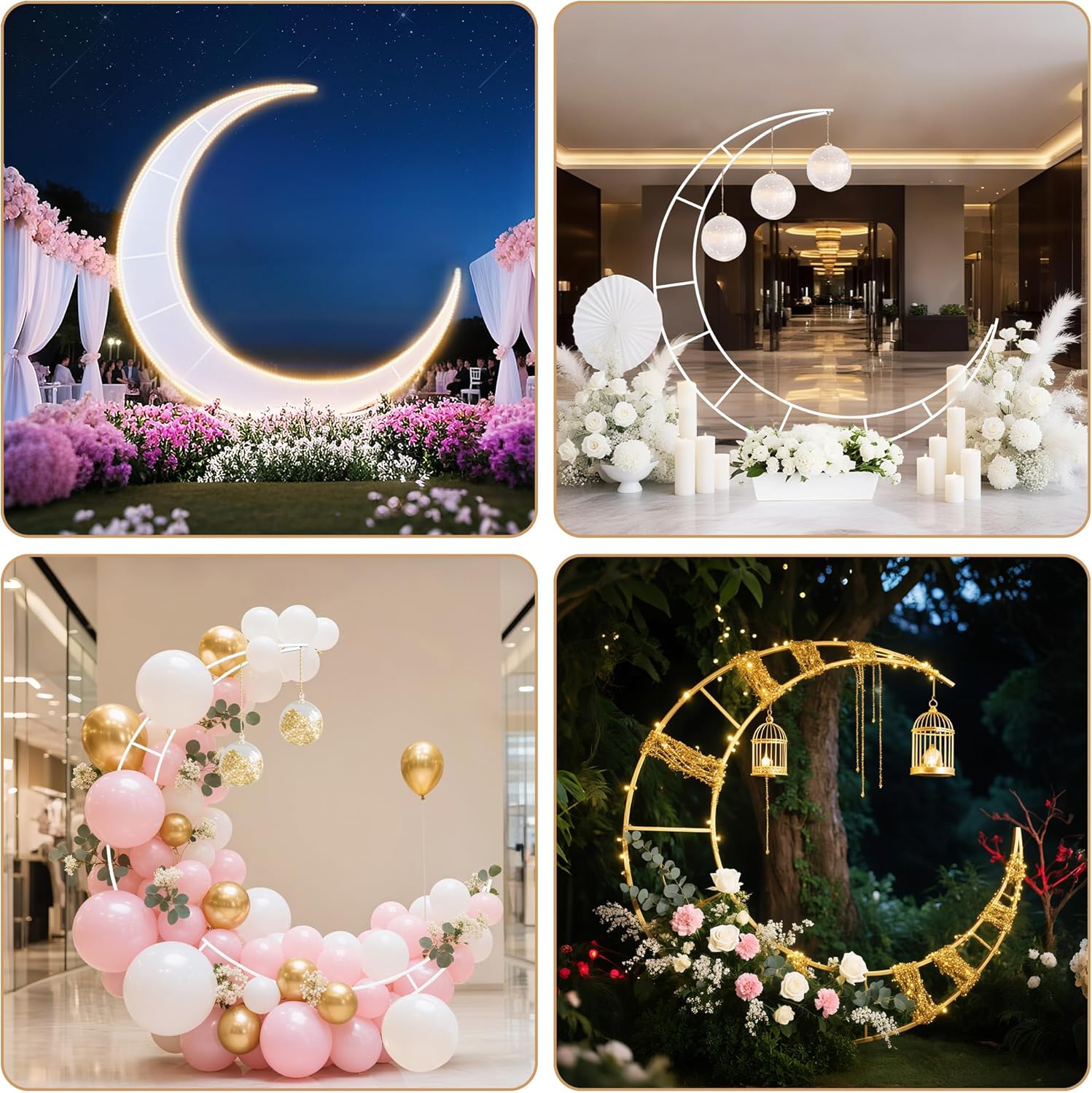 72 Feet Moon Shaped Wedding Arch Backdrop Gold Frame