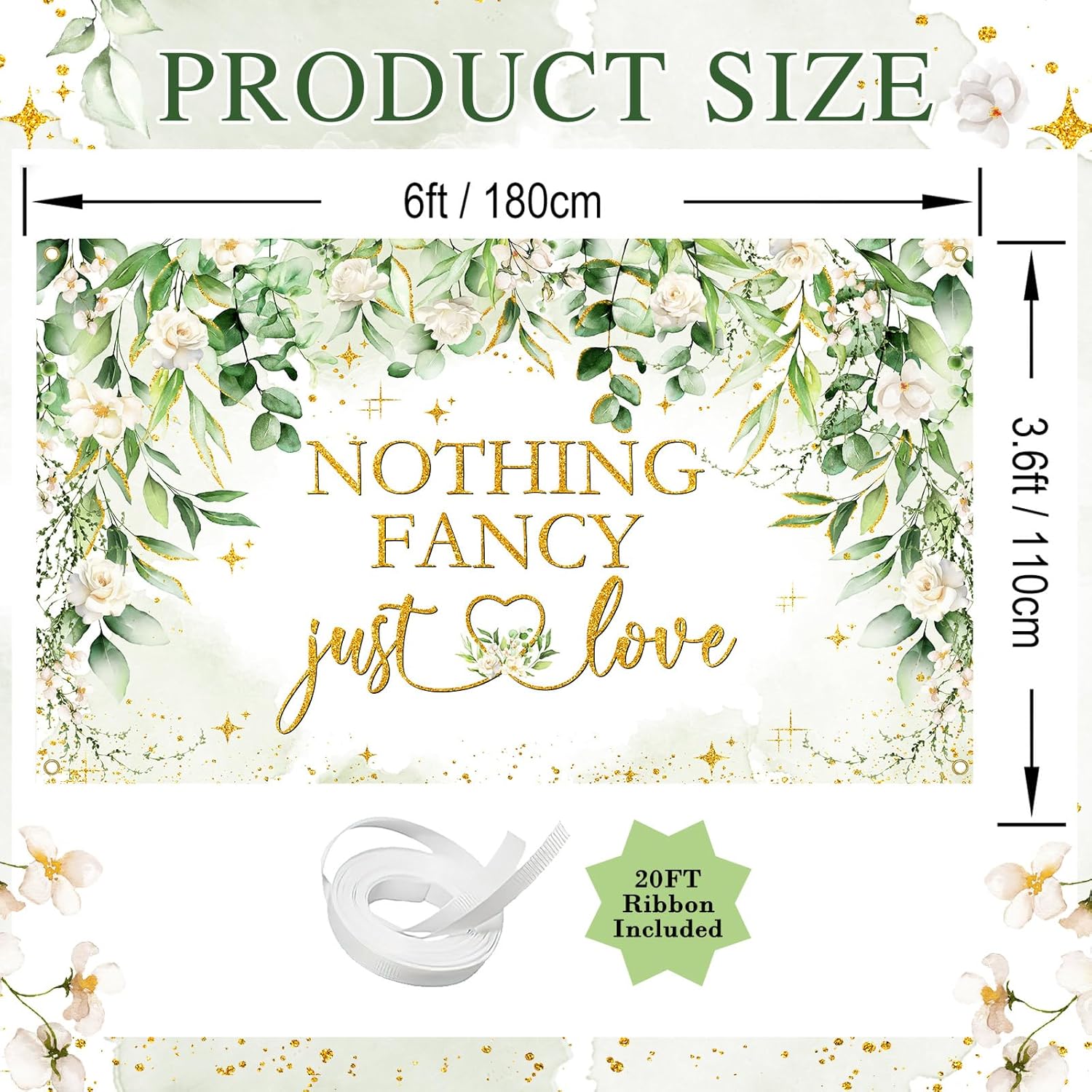 Avezano Nothing Fancy Just Love Sage Green Wedding Shower Banner 6x36ft