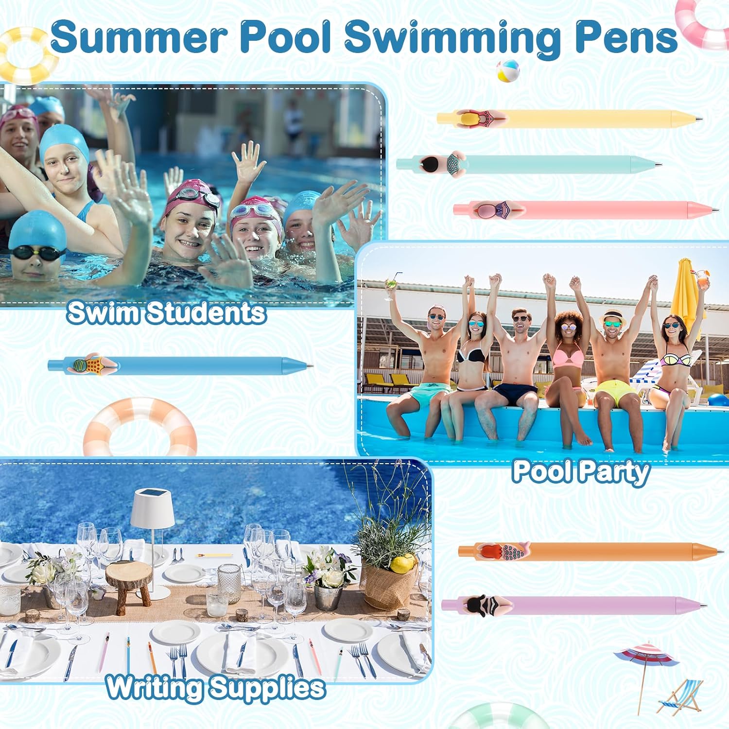 24 Pcs Pool Themed Ballpoint Pens for Summer Party and School Use