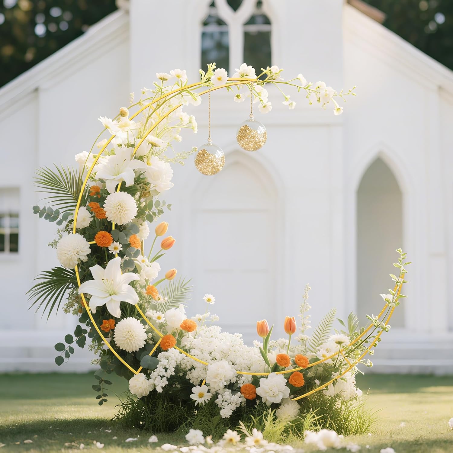 72 Feet Moon Shaped Wedding Arch Backdrop Gold Frame