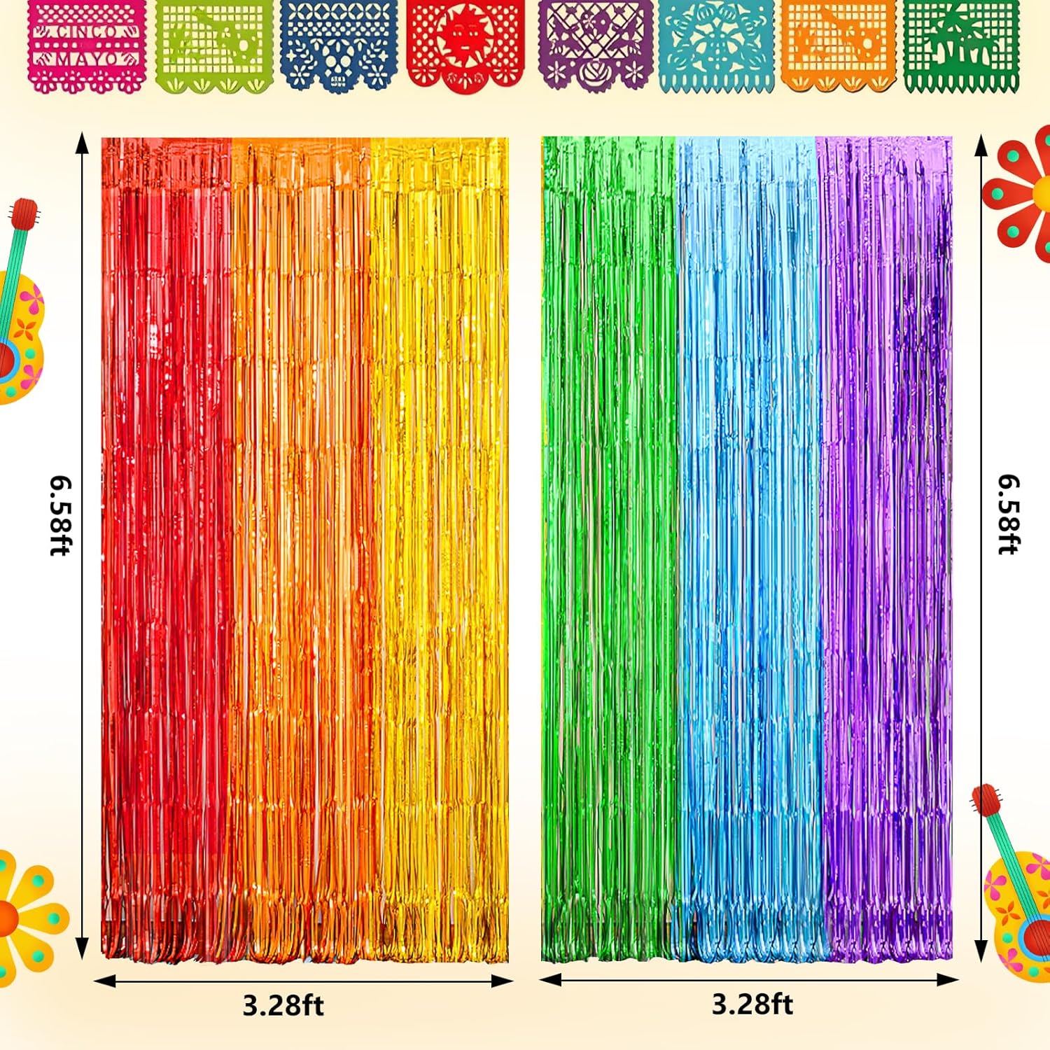 2 Pack Rainbow Foil Fringe Curtains for Party Decorations