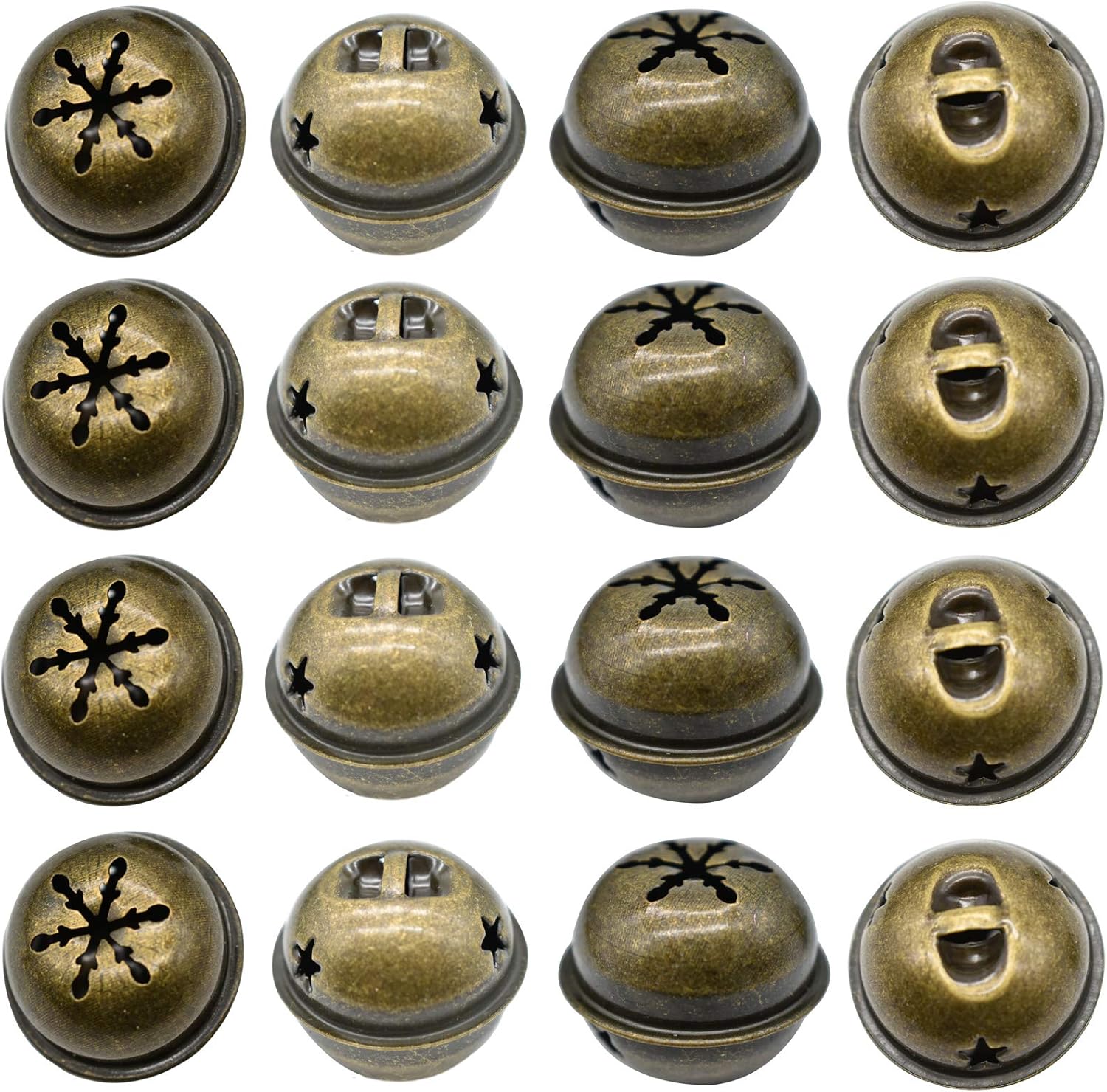 Maydahui 60 PCS Bronze Jingle Bells with Star and Snowflake Designs