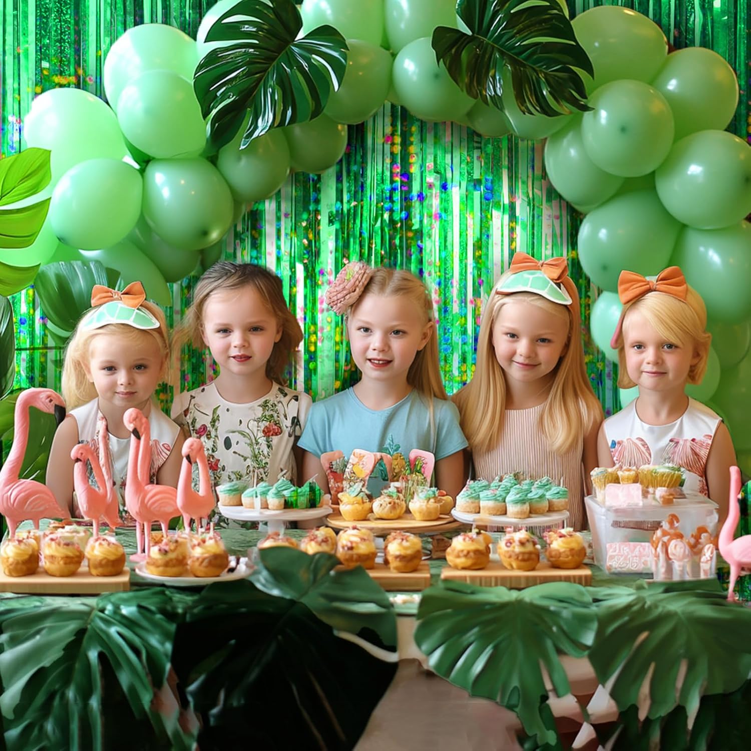 4 Pack Green Foil Fringe Curtain for Party Decorations
