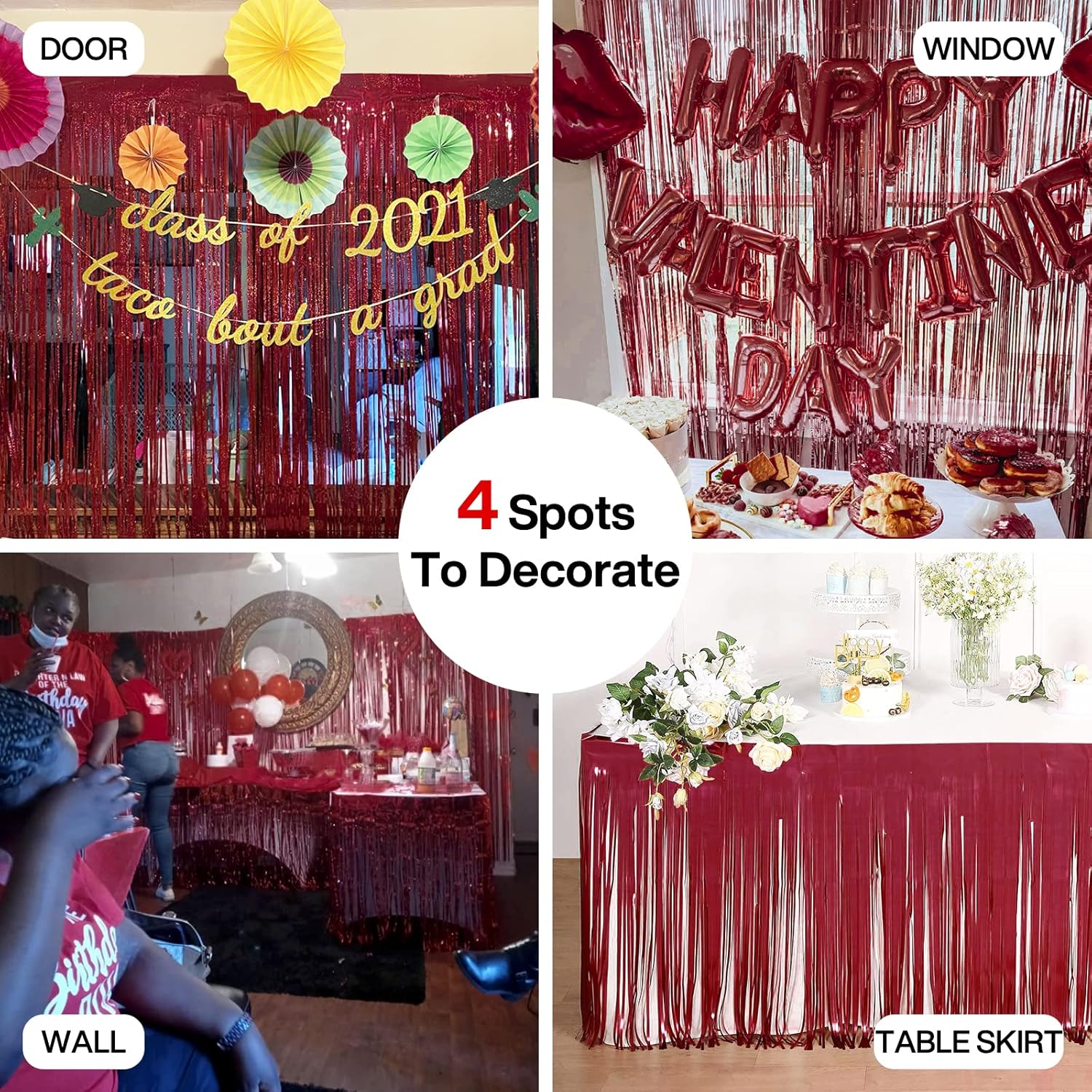 PartyWoo Retro Red Foil Curtain 2pc 66x33ft