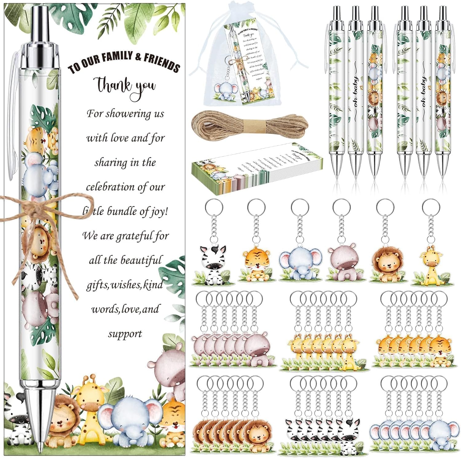 97 Pieces Baby Shower Gift Set Pens Keychains Cards