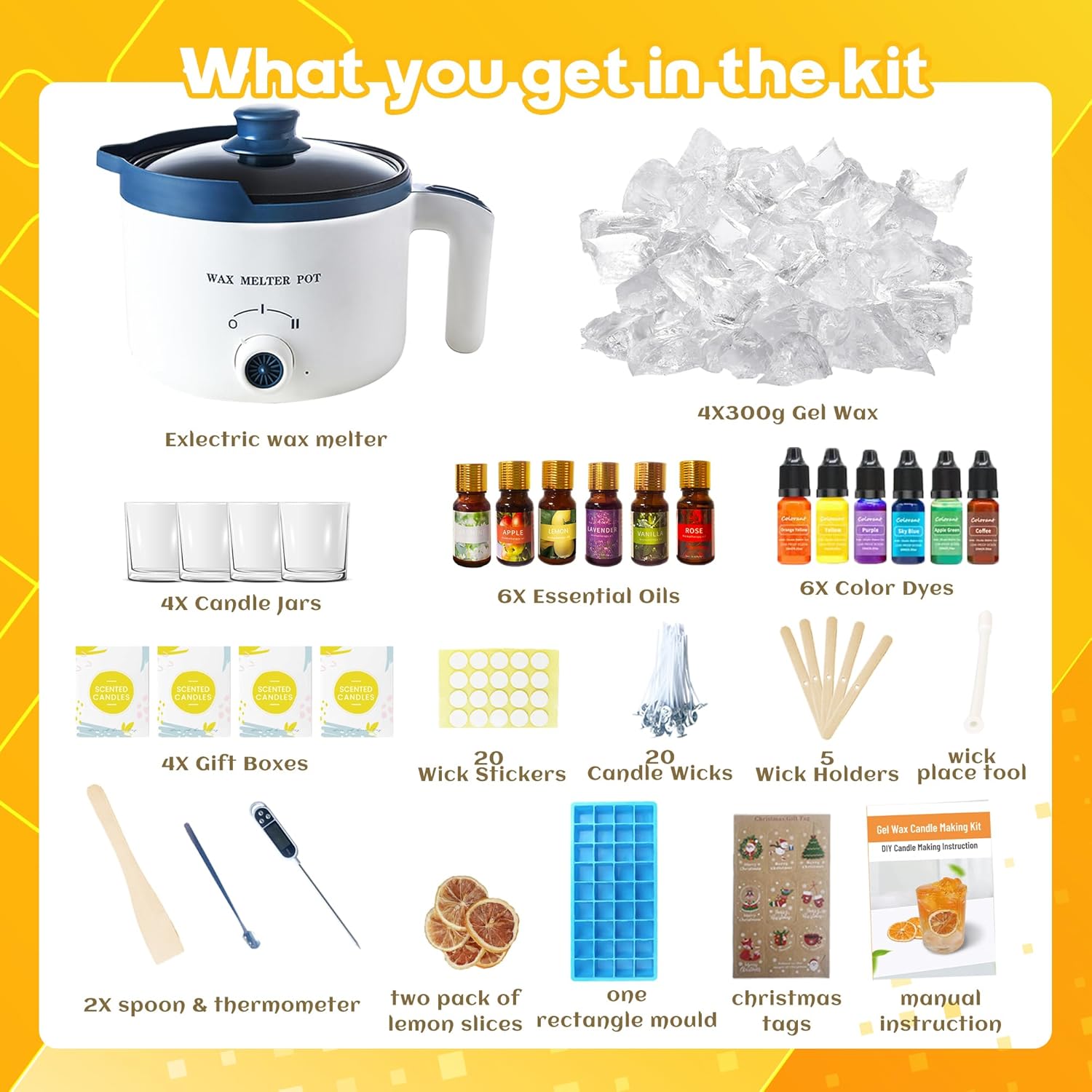 Gel Wax Candle Making Kit with Electric Melter and Accessories