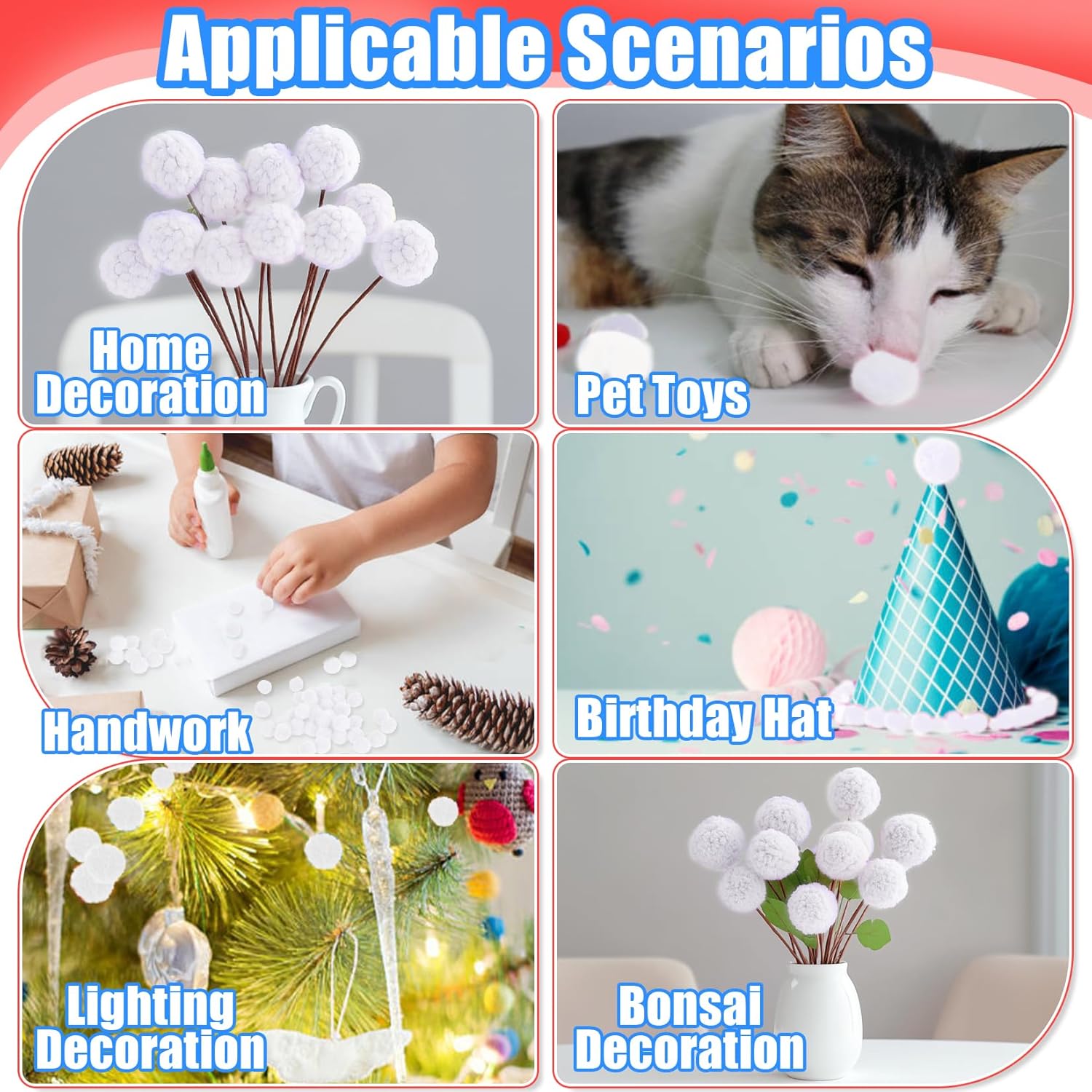 RAINFLOW Pure White Pom Poms 800 Pcs 12 Inch Set