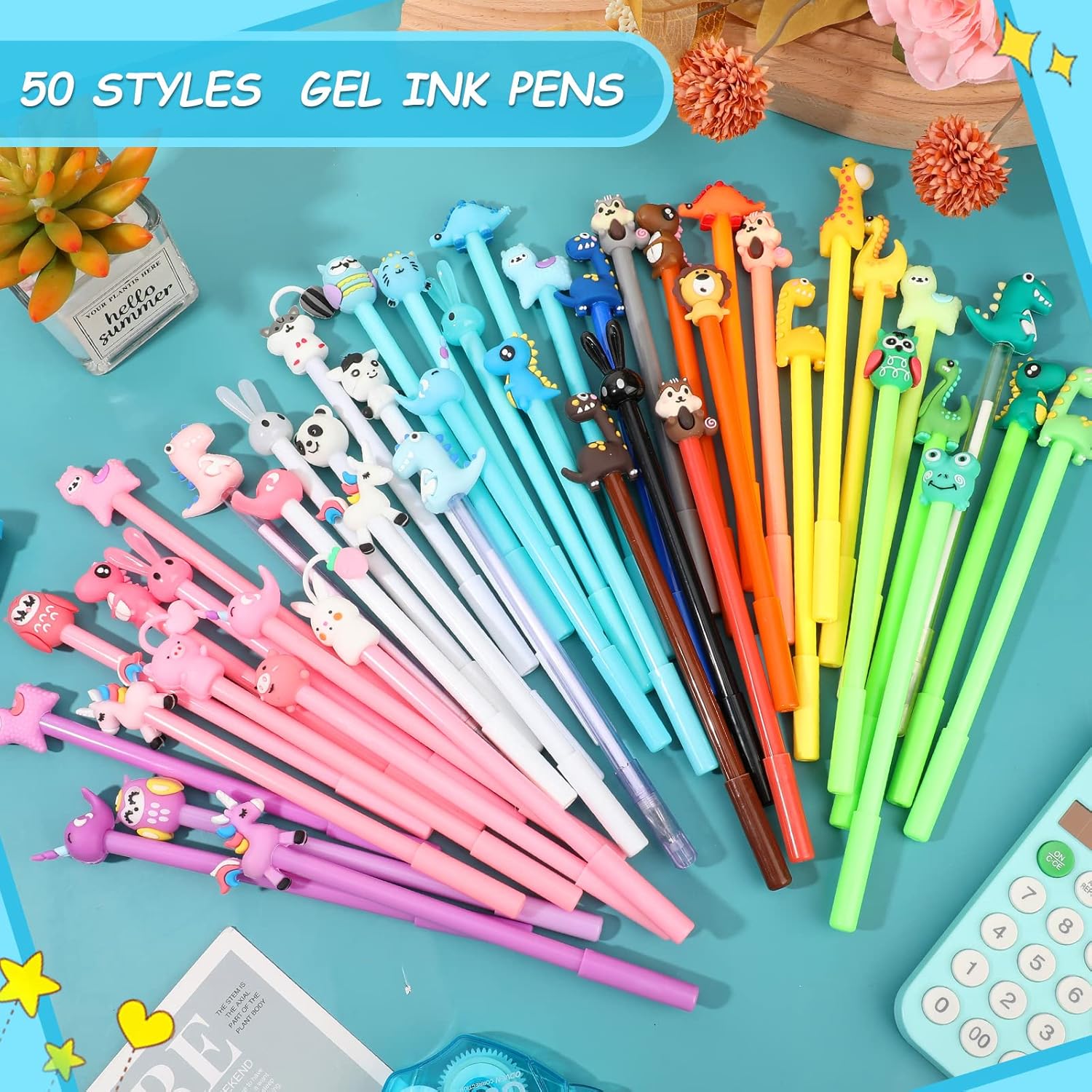 Handepo Cute Cartoon Gel Ink Pens 200 Pcs 50 Styles
