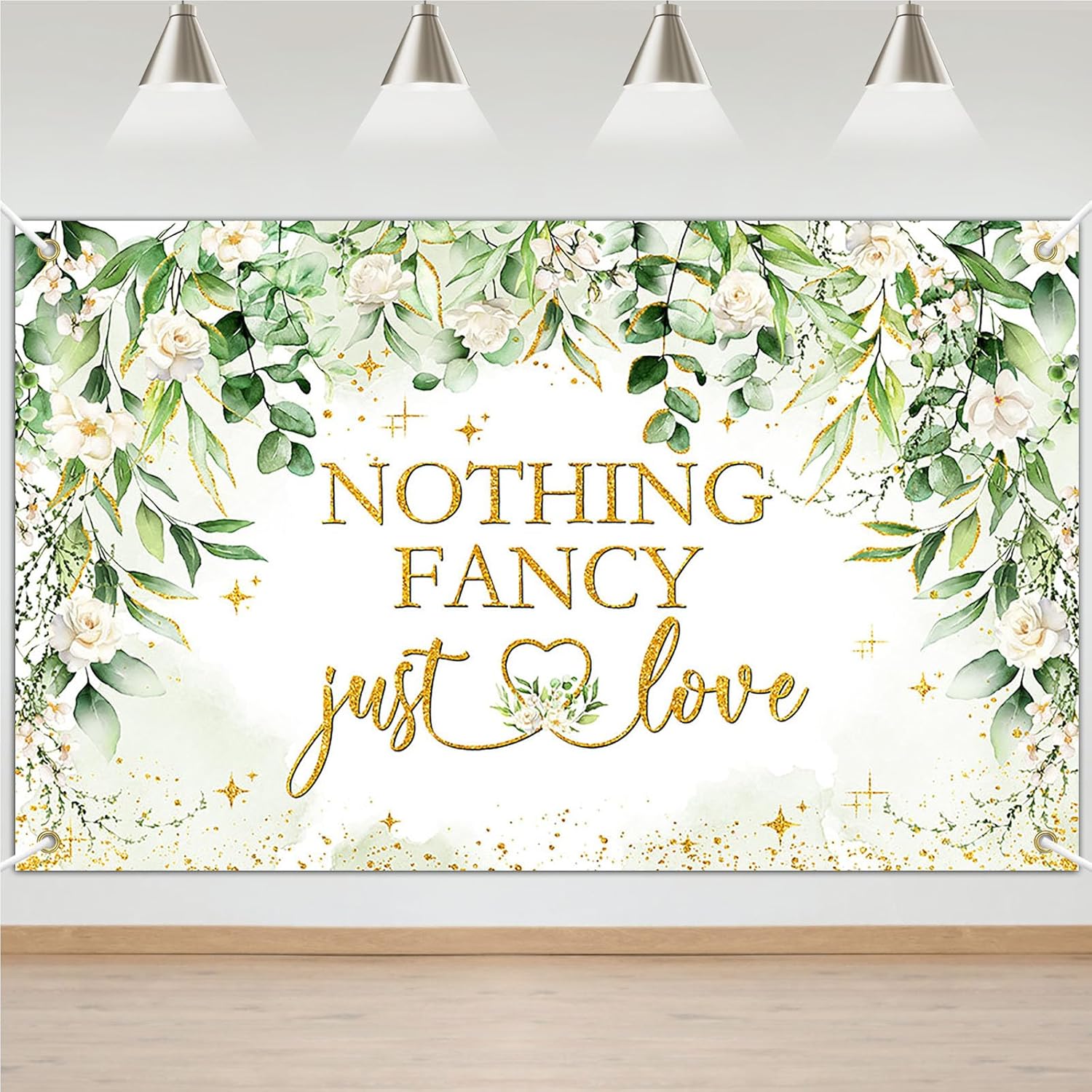 Avezano Nothing Fancy Just Love Sage Green Wedding Shower Banner 6x36ft