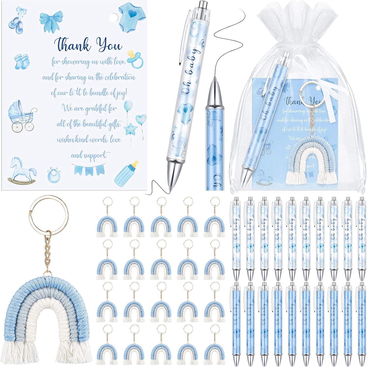 20 Piece Baby Shower Favor Gift Set with Pens and Keychains