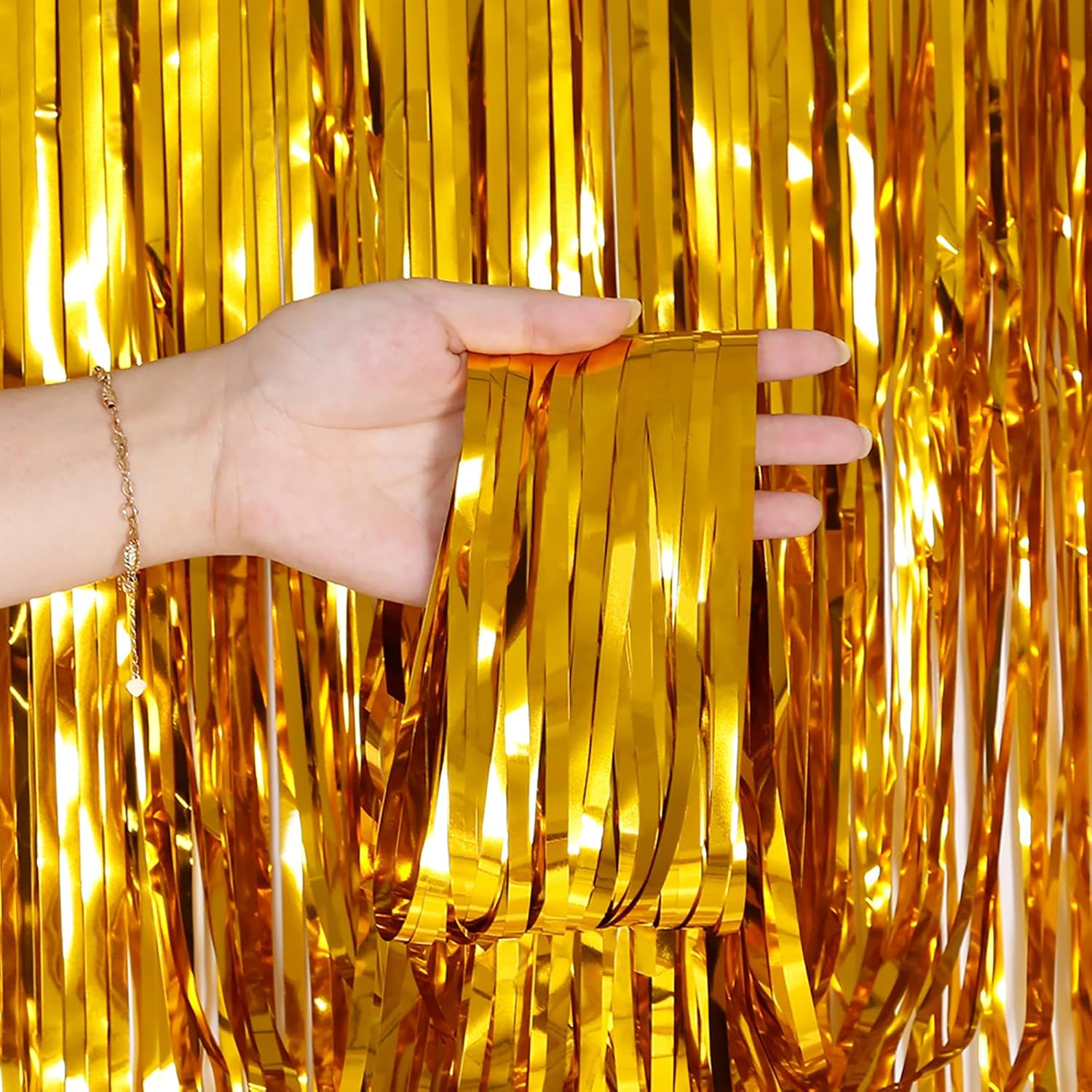 2 Pack Gold Tinsel Backdrop for Party Decor