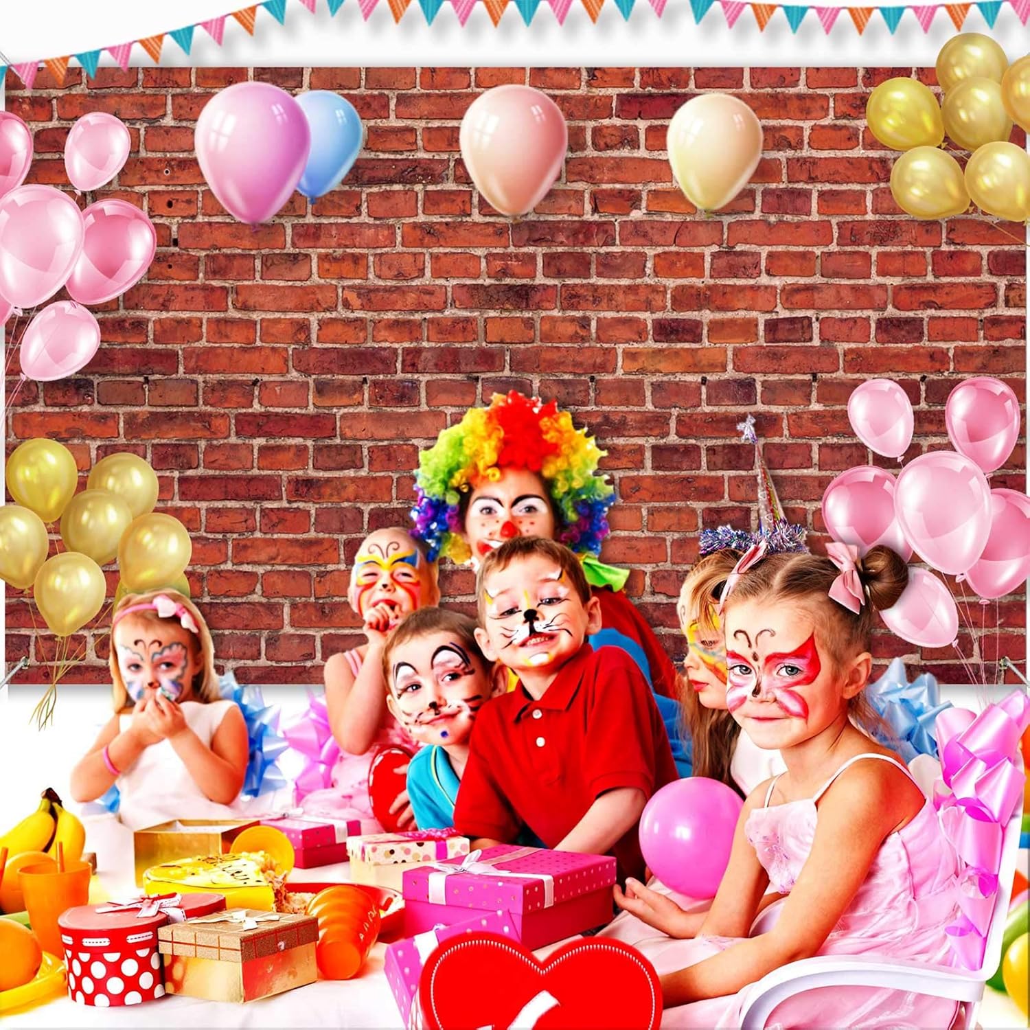 Red Brick Wall Party Backdrop Banner 728 x 433 Inch