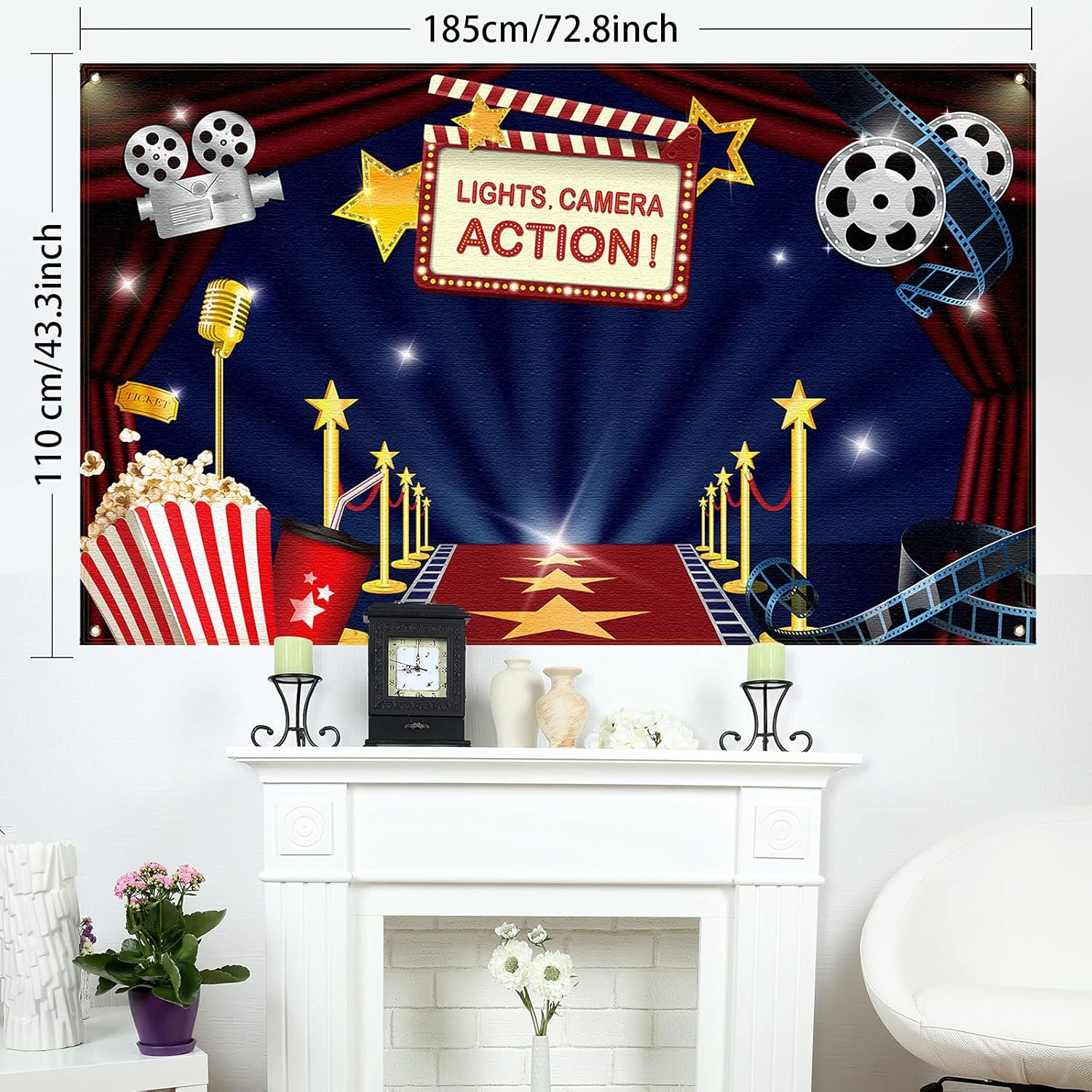 Movie Theme Party Fabric Backdrop - 728 x 433 Inch