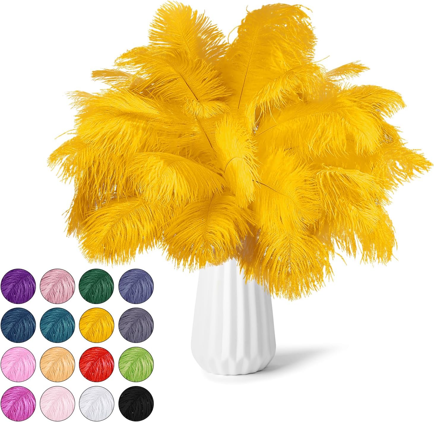 NEWONG 30pcs Gold Ostrich Feathers for Vase Decorations