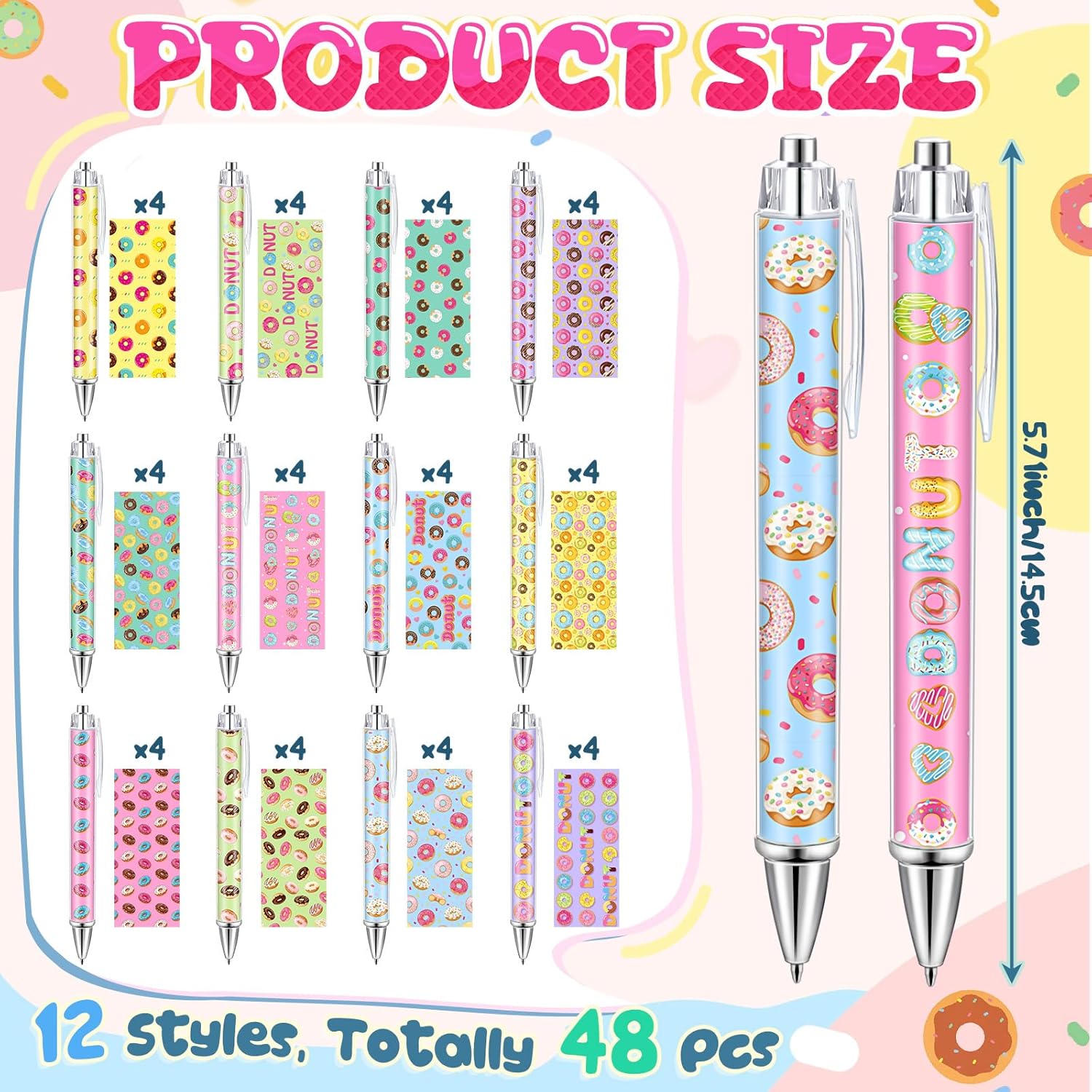 48 Pcs Donut Gel Pens Bulk Cute Donut Writing Pens