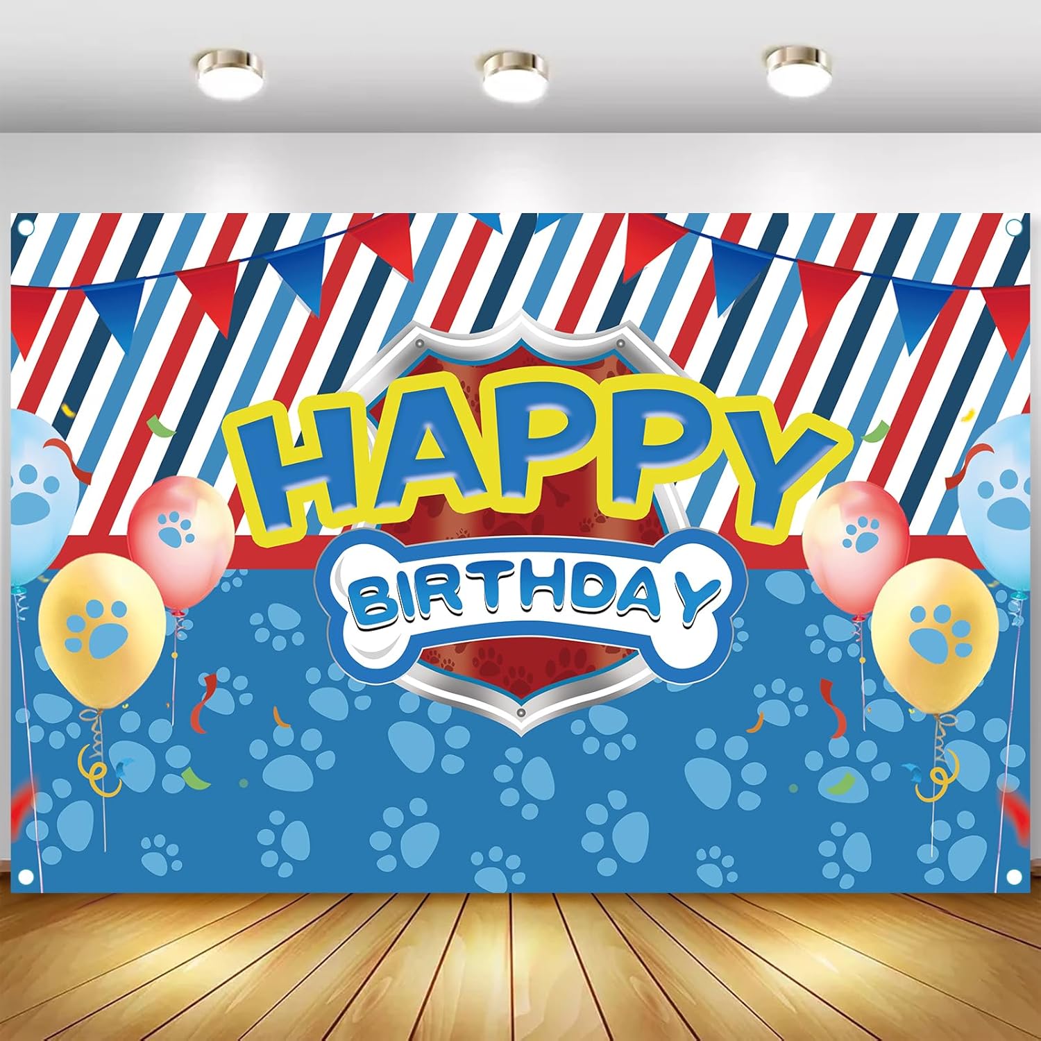5x3ft Blue Dog Paw Birthday Party Backdrop