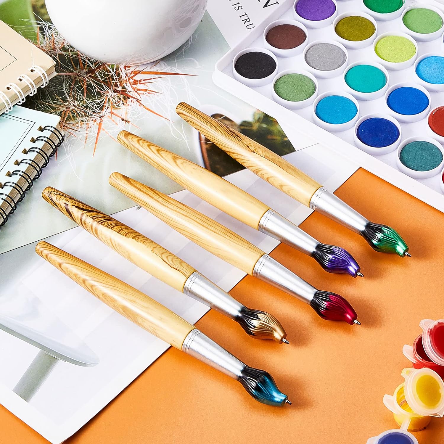 Outus 30 pcs Bamboo Brush Shape Ballpoint Pens