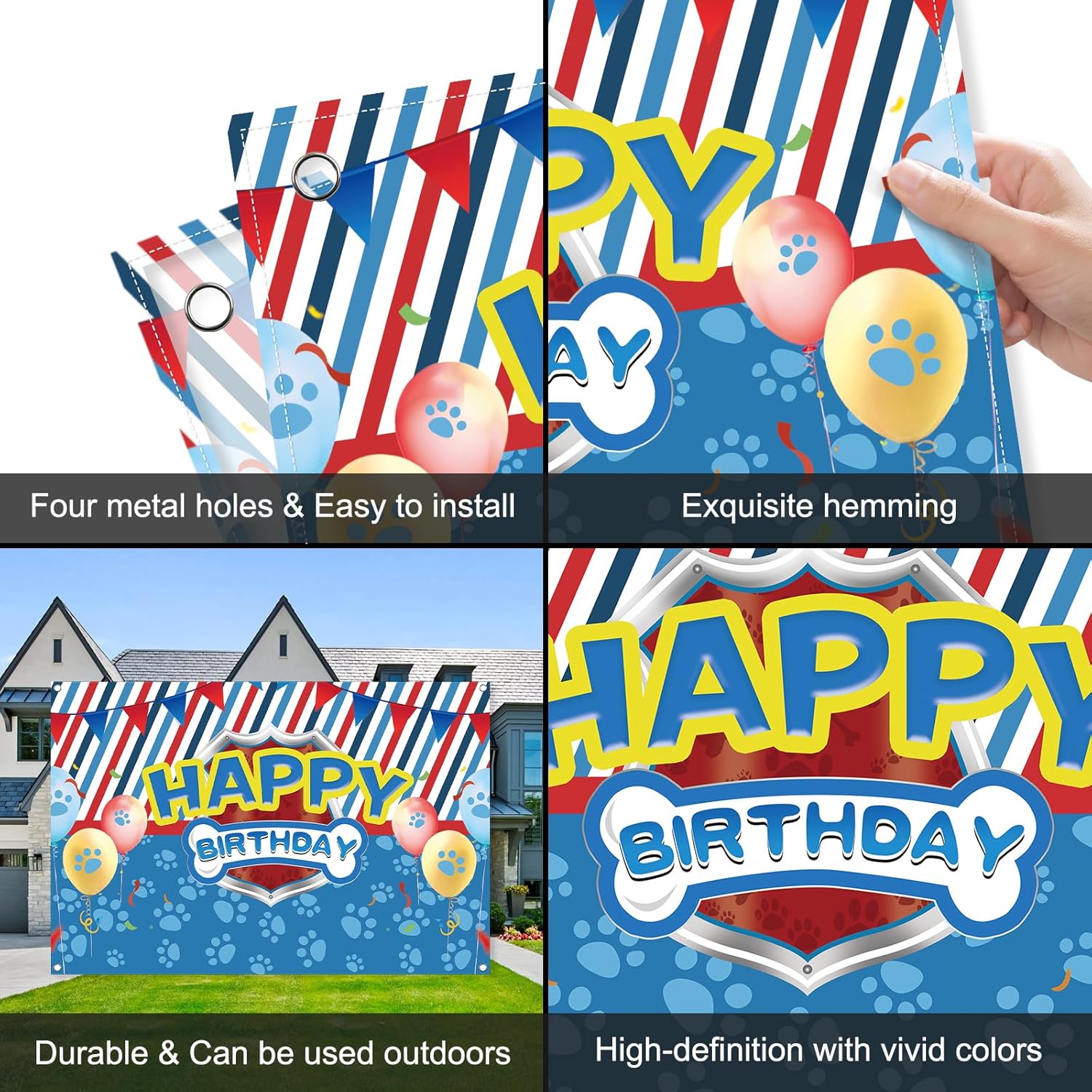 5x3ft Blue Dog Paw Birthday Party Backdrop