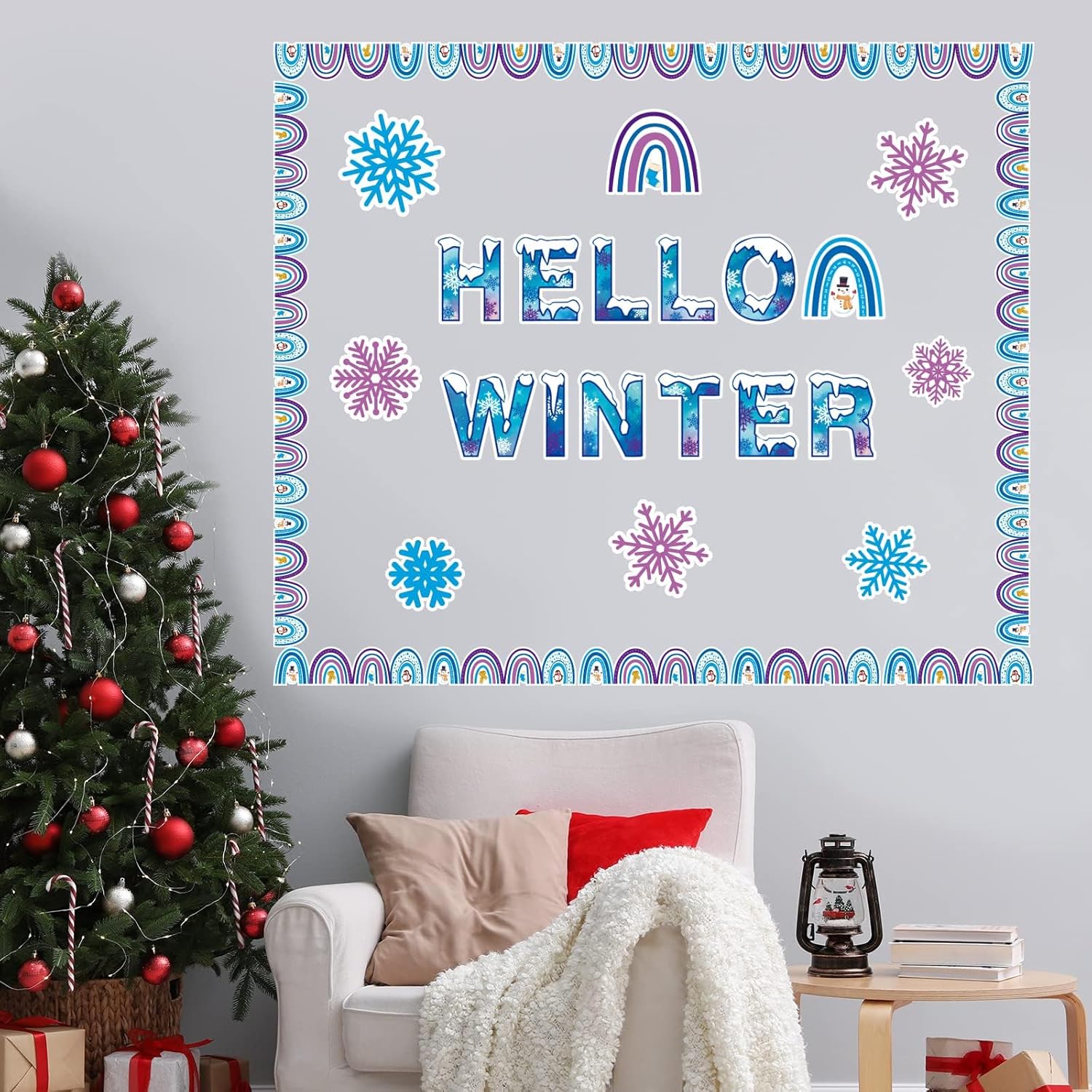 Winter Boho Rainbow Bulletin Board Decorations Set