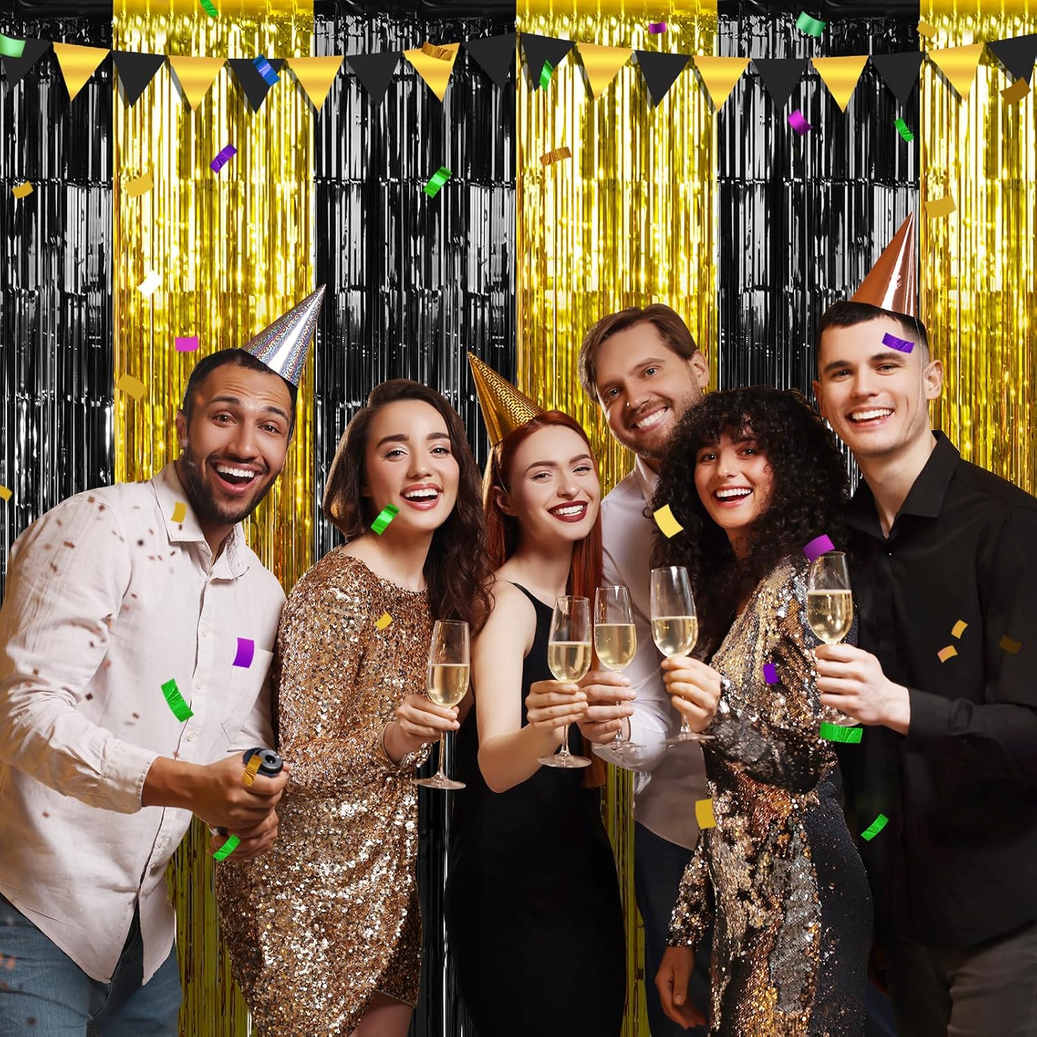 Zachely 6 Pack Graduation Foil Fringe Curtain Backdrop Decorations