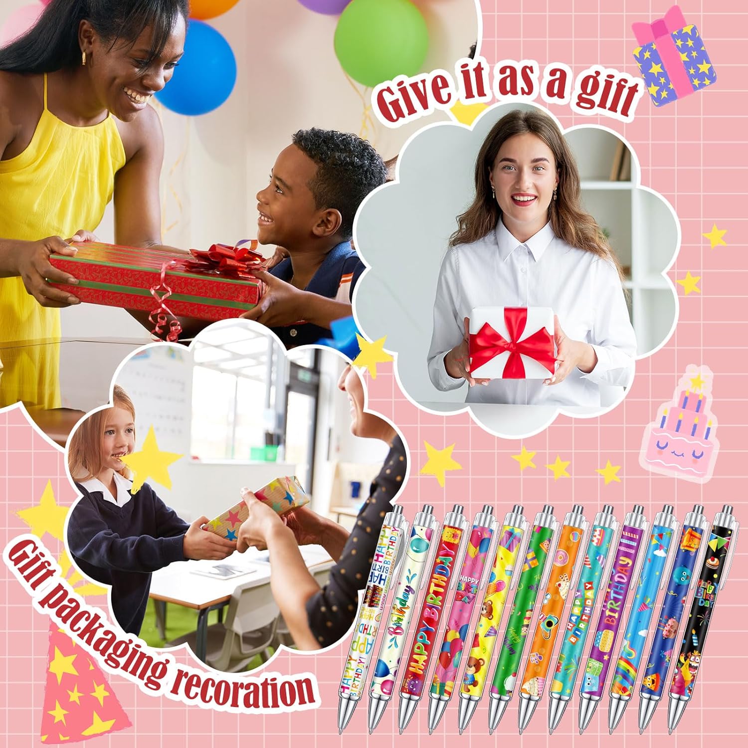 Cholemy 96 Pcs Birthday Pens Bulk Happy Birthday Ballpoint Pens