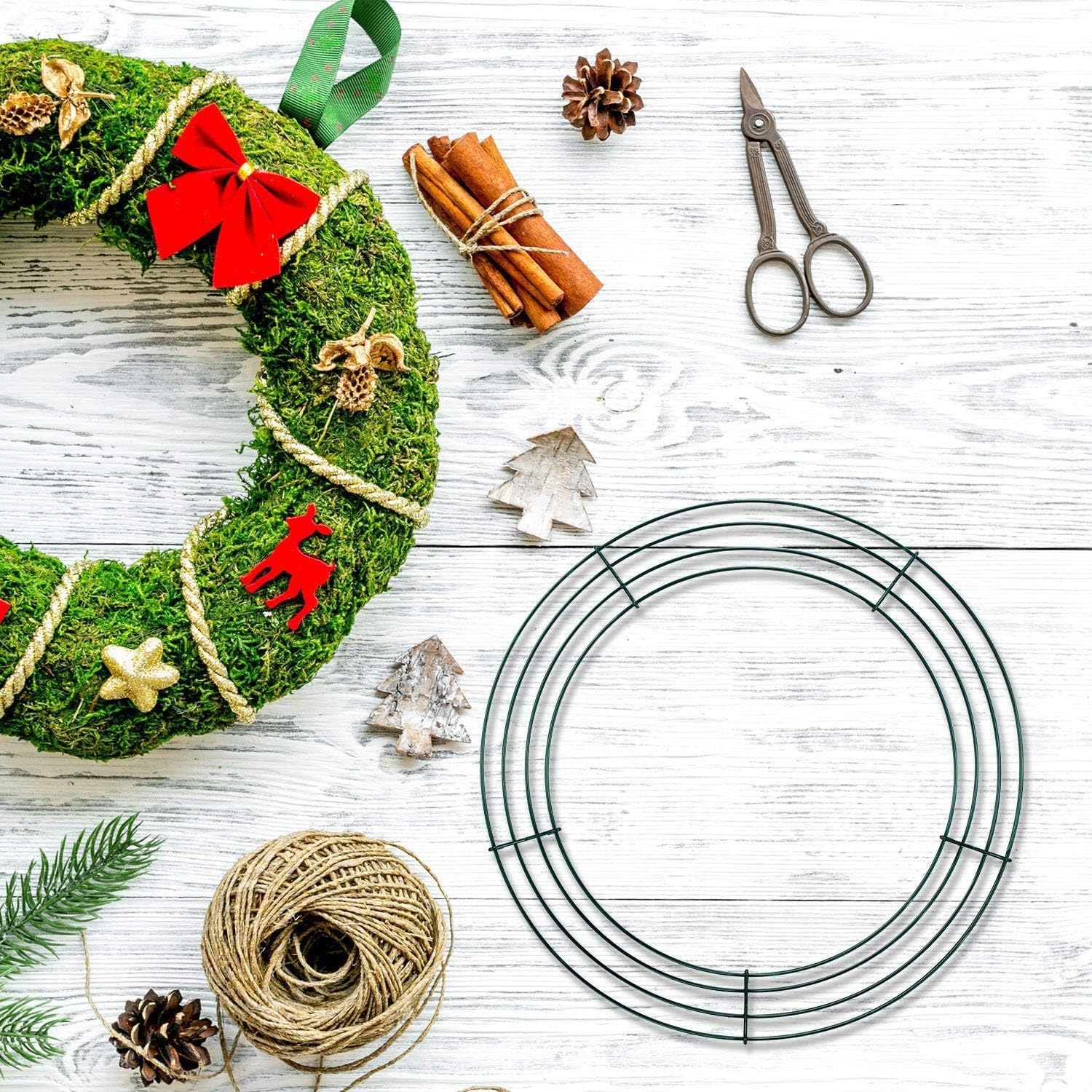 KBHOME 2 Pieces 14 Inch Metal Wire Wreath Frame Dark Green