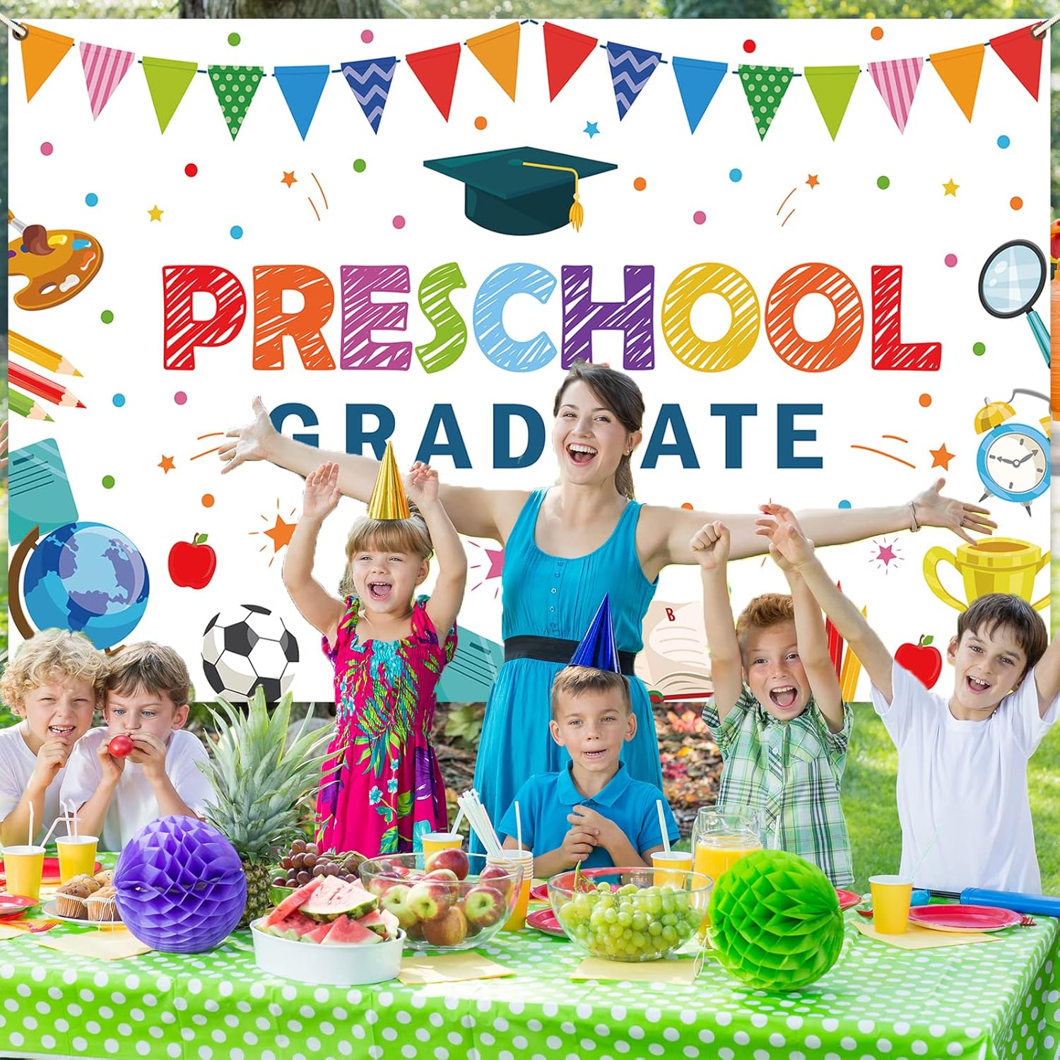 Preschool Graduation Backdrop with Ribbon for Kids Class of 2023 Ceremony
