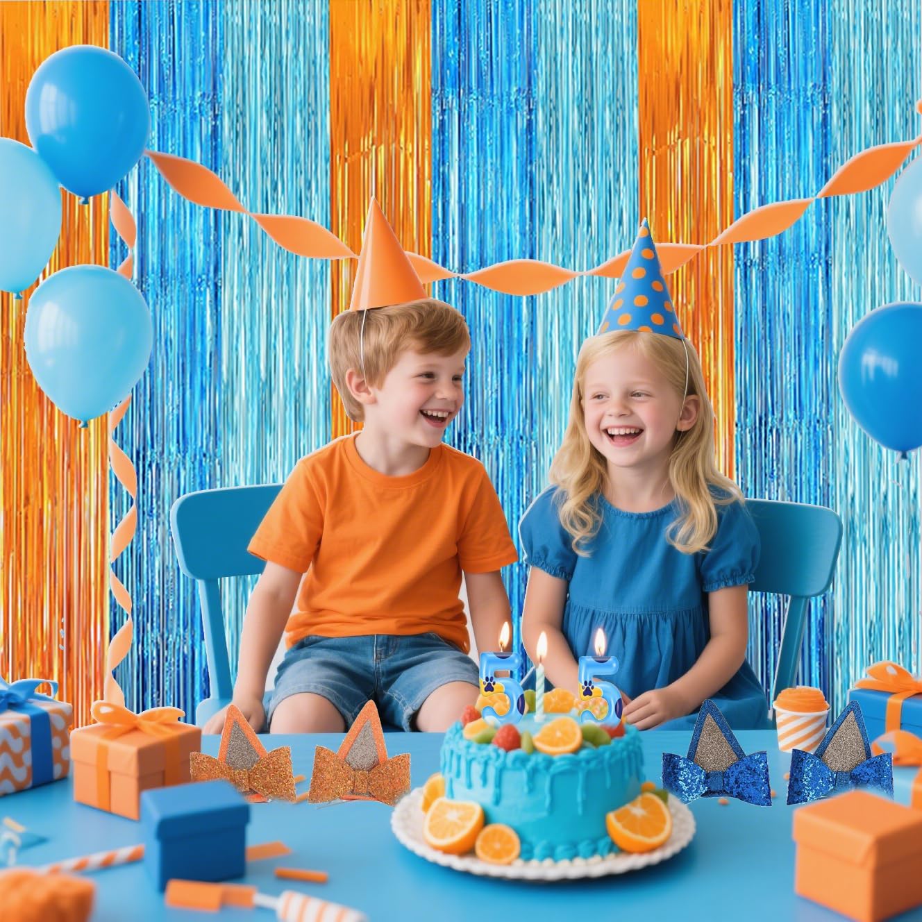 2 Pack Blue and Orange Streamers Party Decorations
