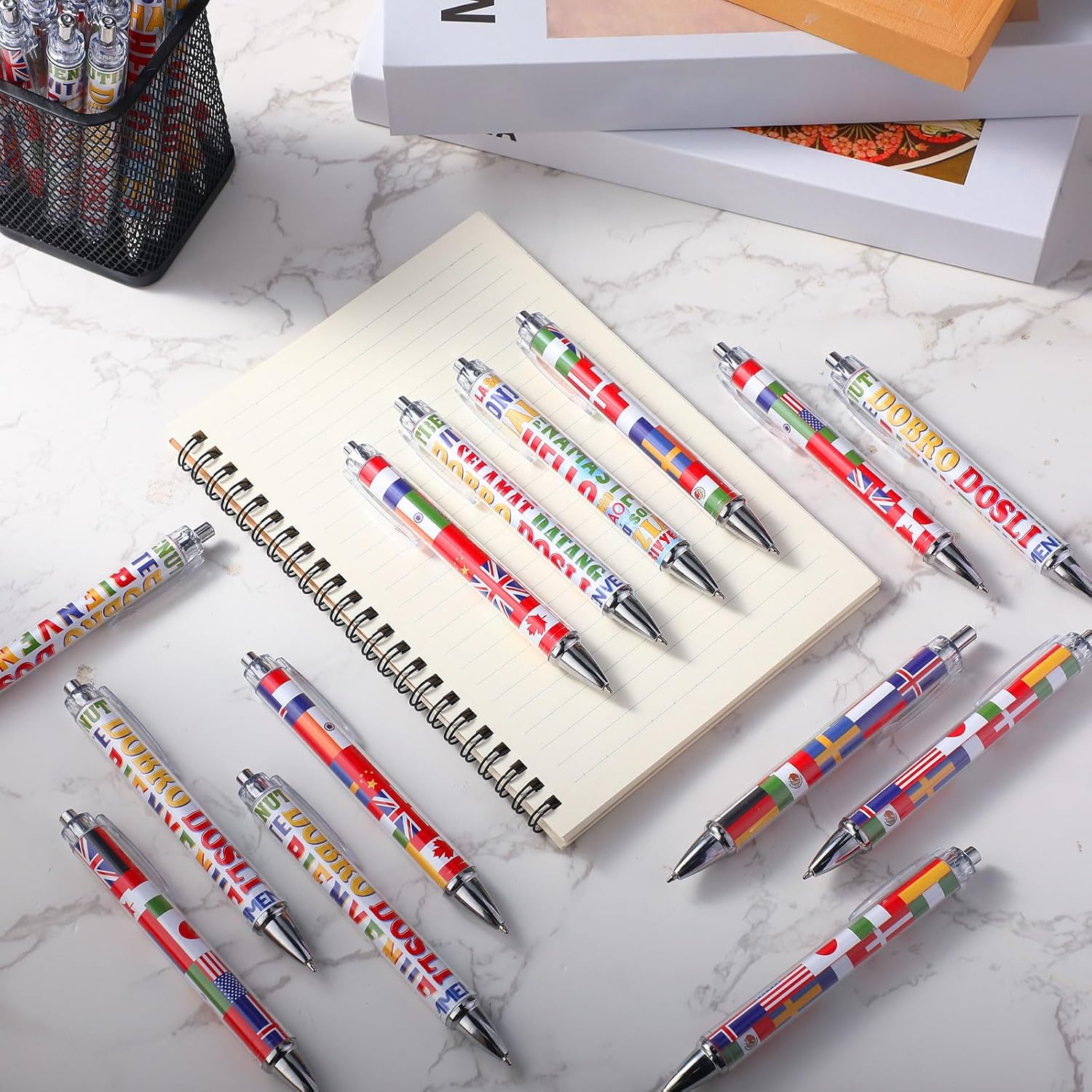 Treela 24 Pcs International Flag Pens for Events and School Supplies