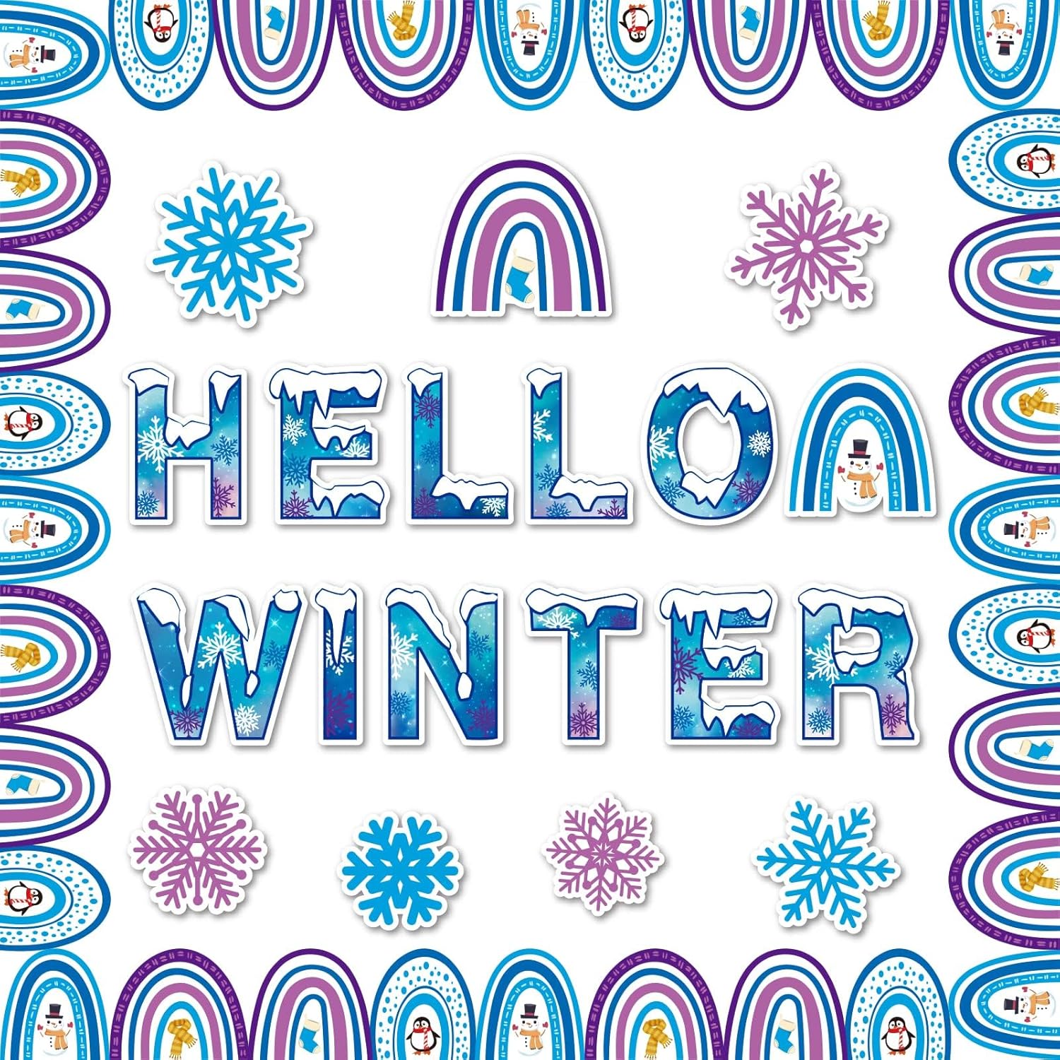 Winter Boho Rainbow Bulletin Board Decorations Set