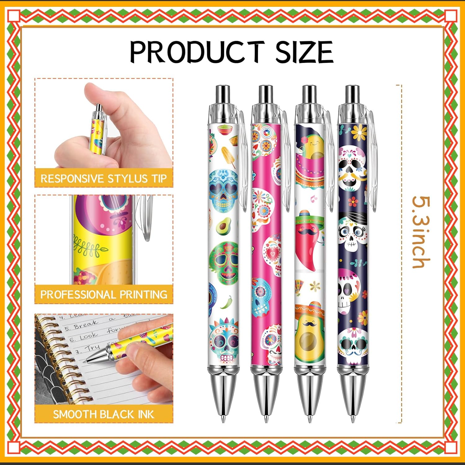 Sugar Skull Ballpoint Pens 24-Pack Colorful Retractable