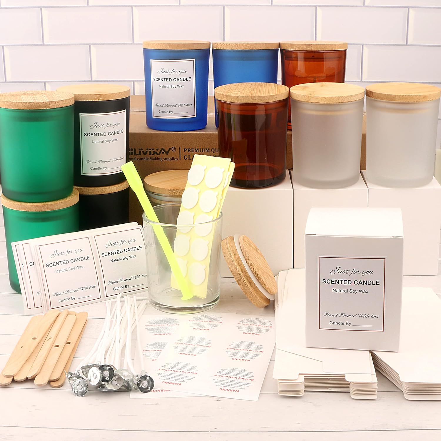 MILIVIXAY 12 Pack Glass Candle Jars with Lids and Candle Making Kit