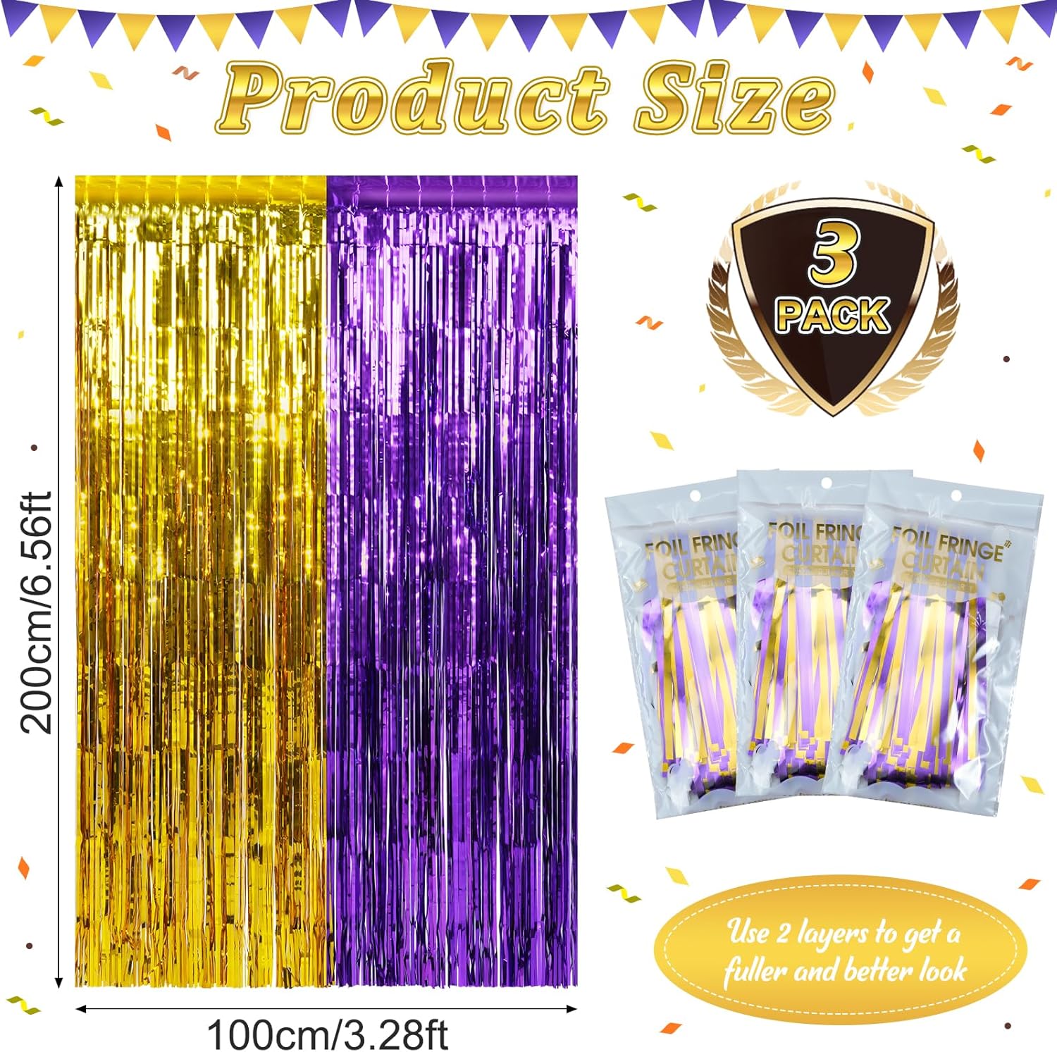 Zachely 3Pack Purple Gold Foil Curtain Backdrop Decorations
