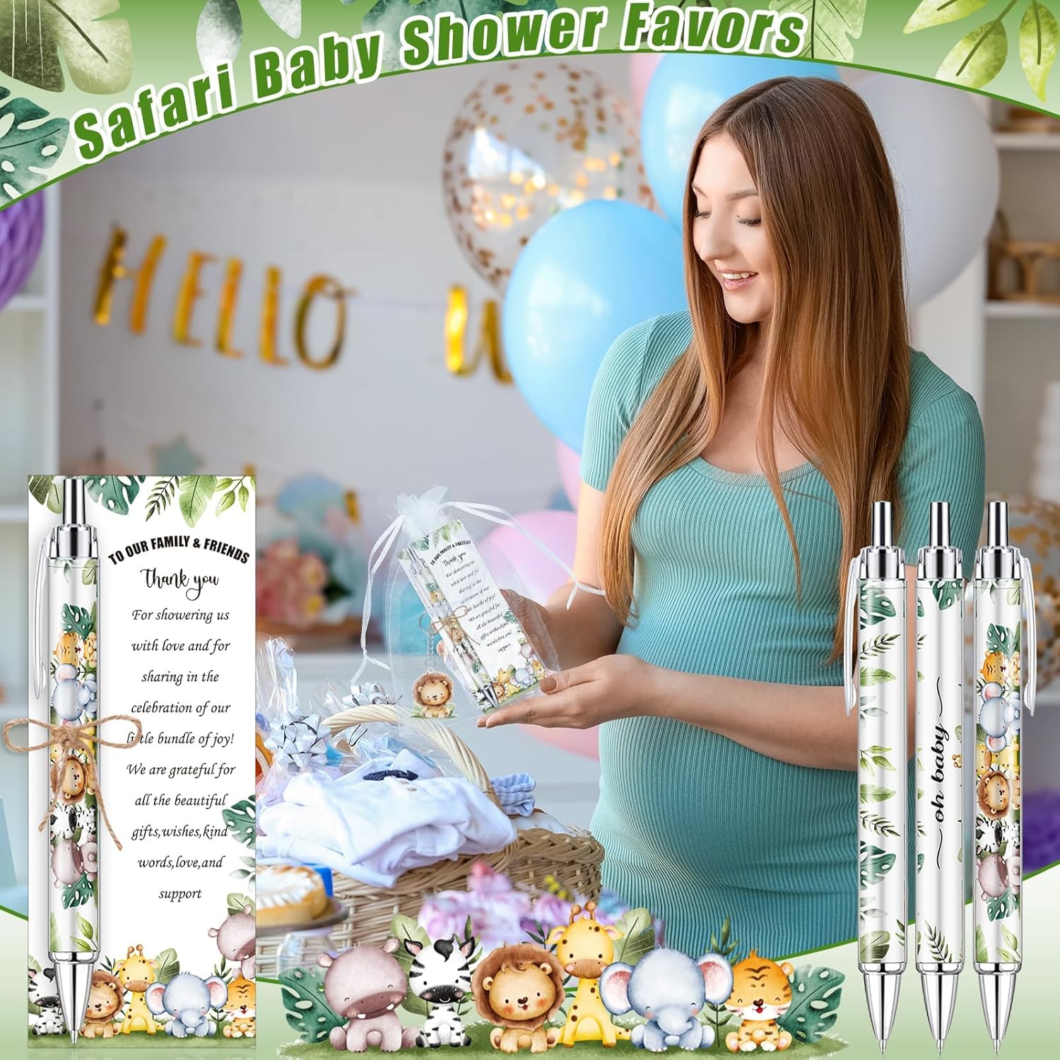 97 Pieces Baby Shower Gift Set Pens Keychains Cards