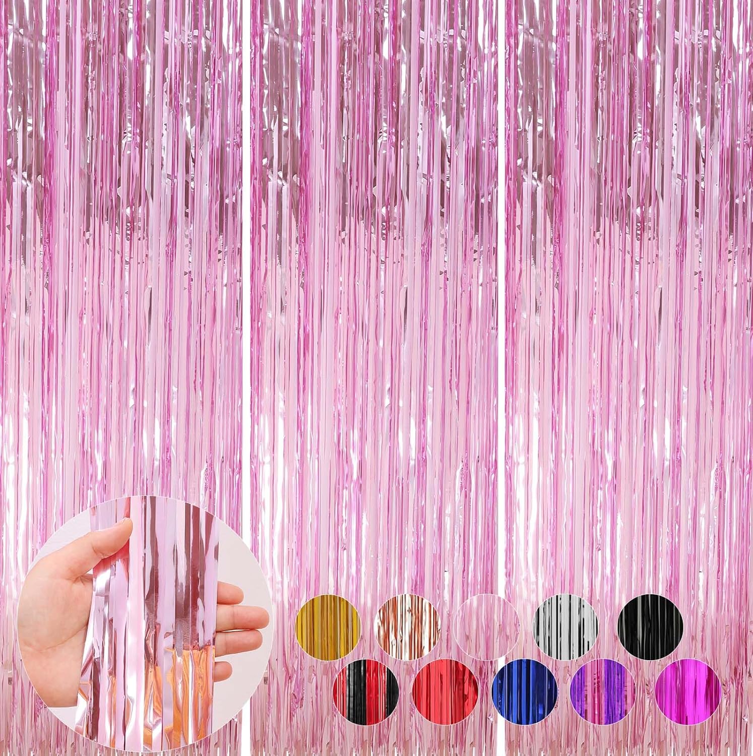 3 Pack Pink Foil Fringe Curtains for Parties