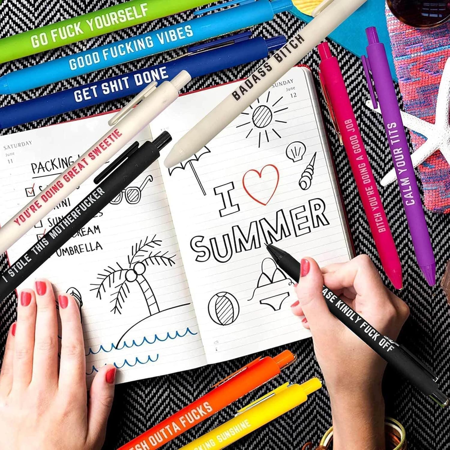 11 Pcs Funny Retractable Pens with Snarky Sayings