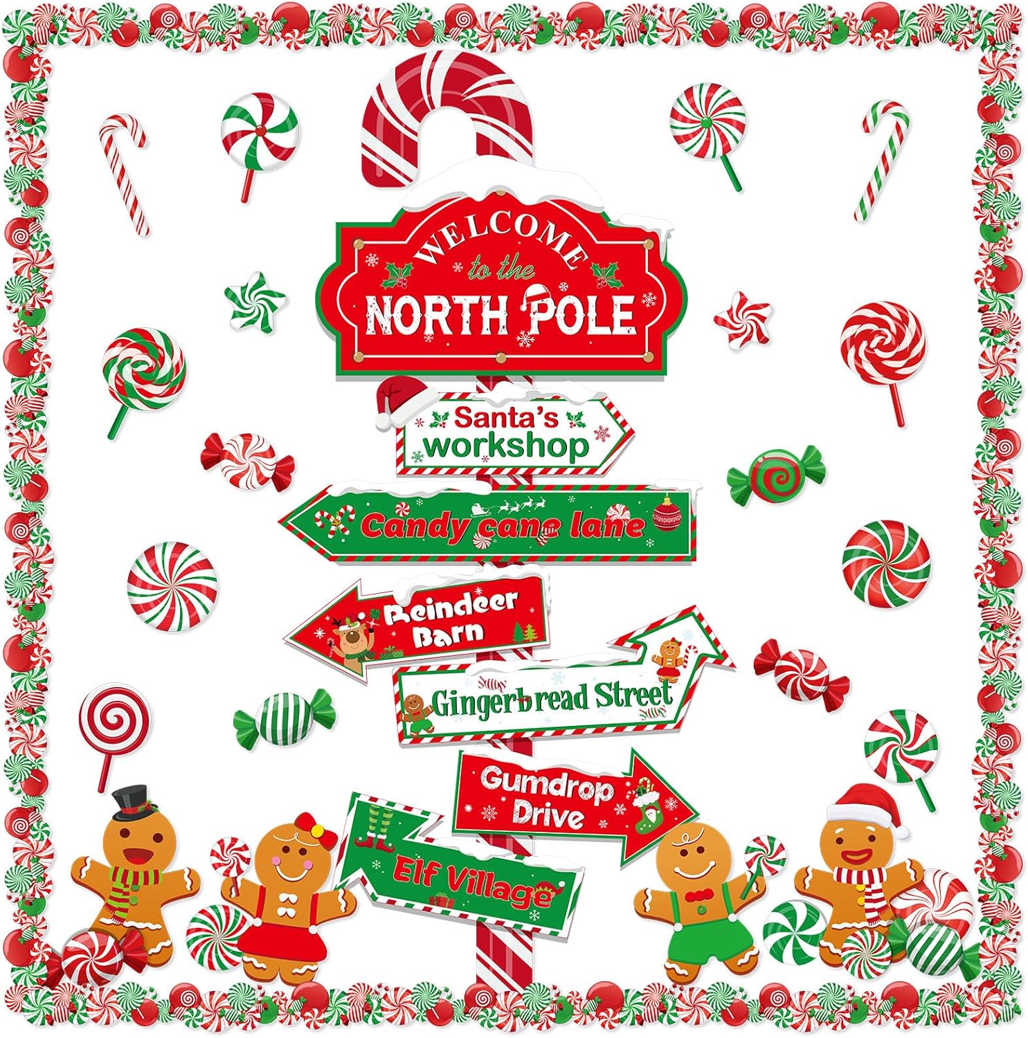 53 Pcs Christmas Bulletin Board Set with North Pole Sign
