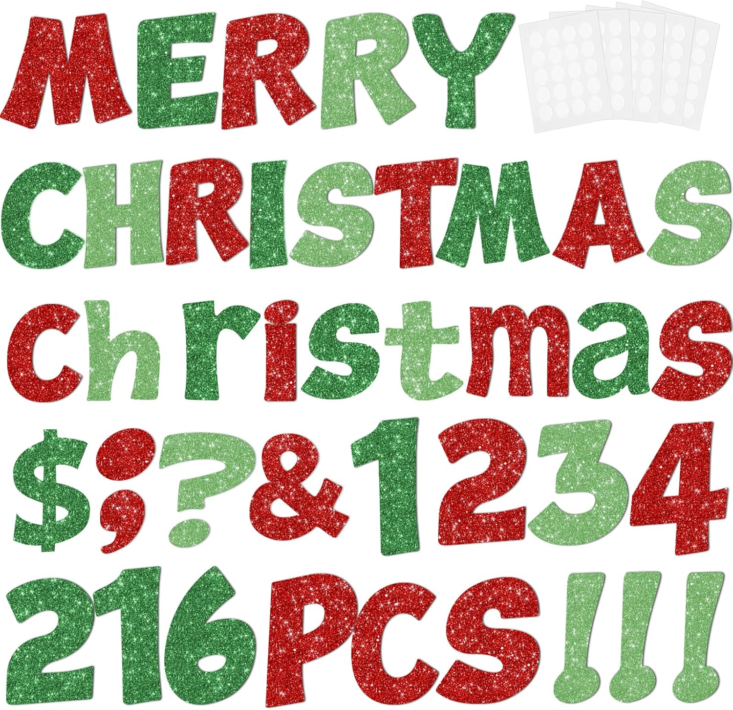 216 Pcs Christmas Glitter Bulletin Board Letters Decorations