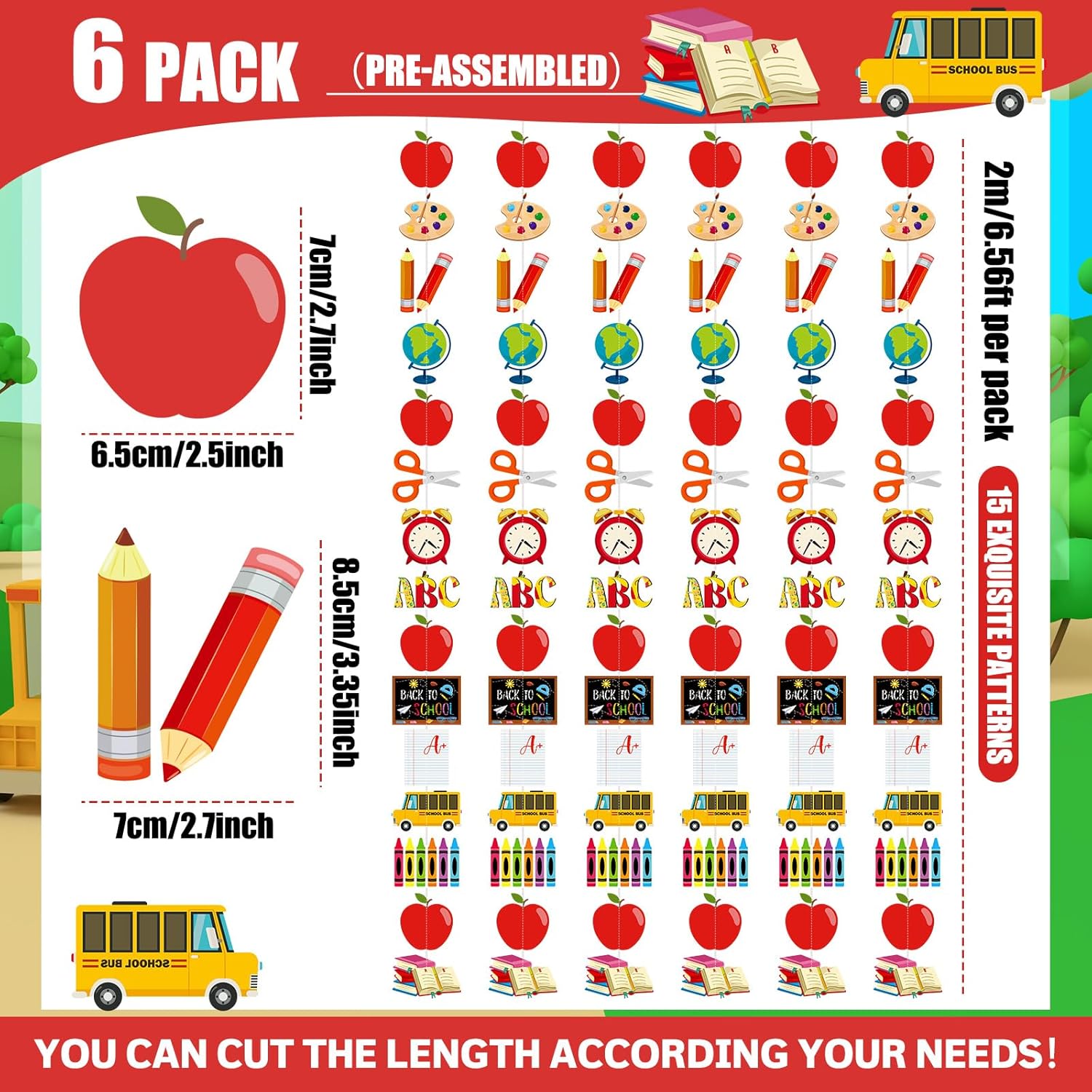 6 Pcs Back to School Garland Decorations