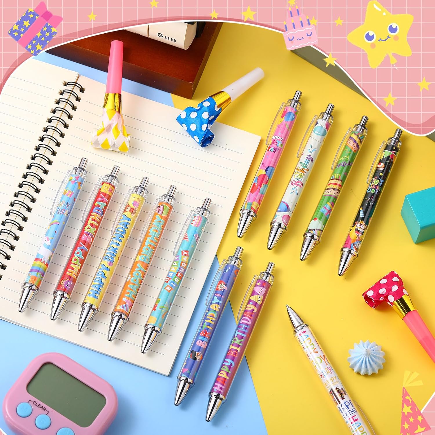 Cholemy 96 Pcs Birthday Pens Bulk Happy Birthday Ballpoint Pens