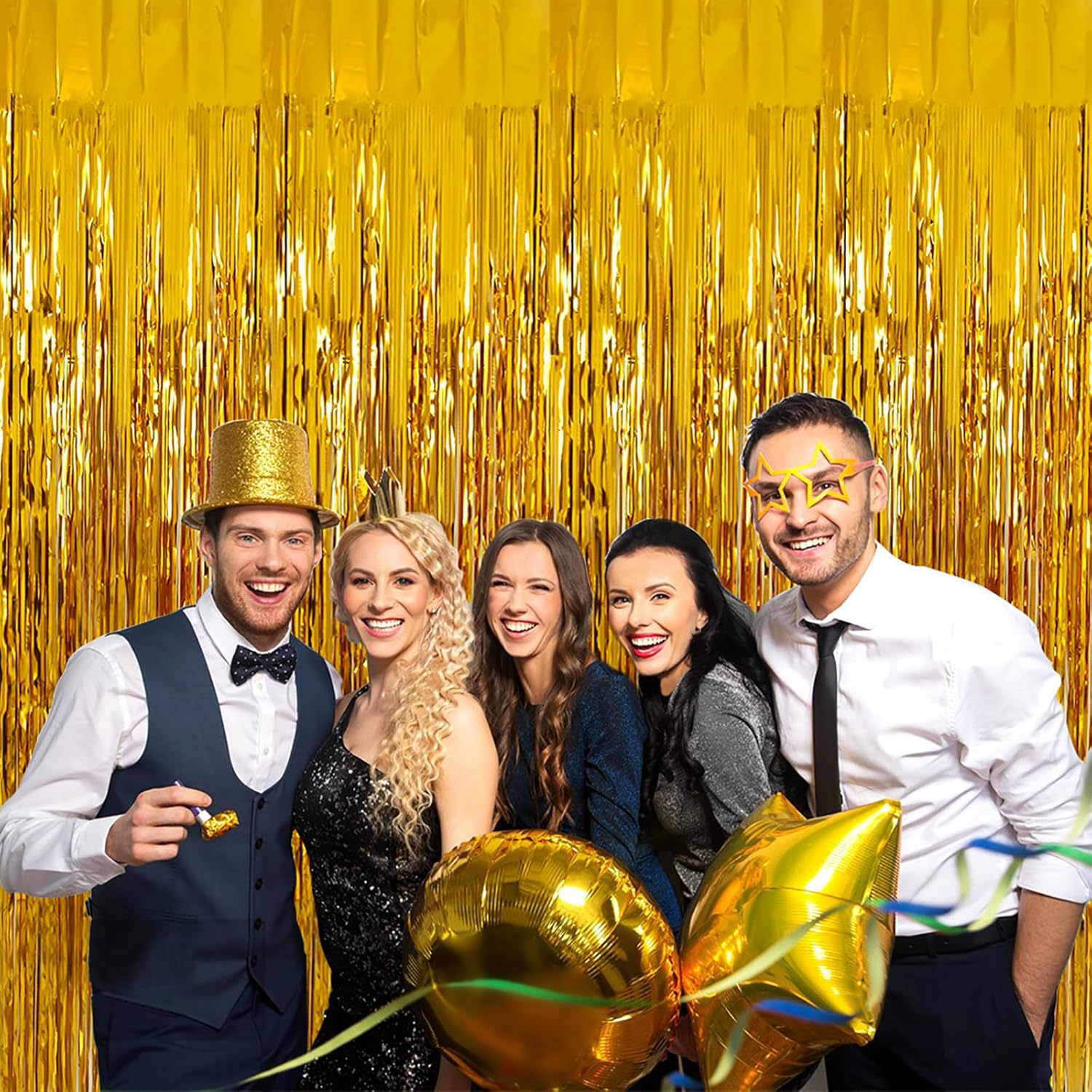 2 Pack Gold Tinsel Backdrop for Party Decor
