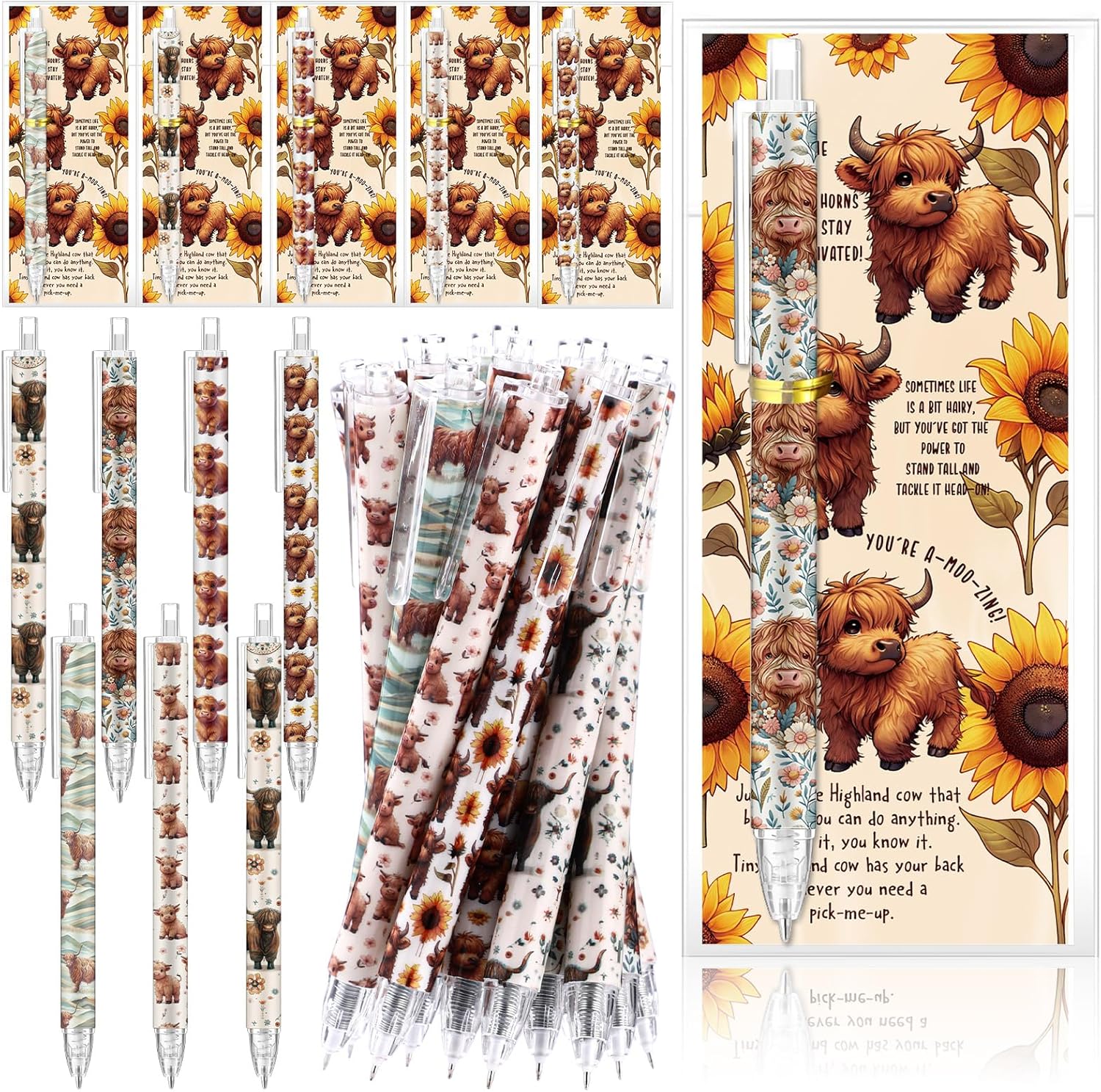 24 Piece Highland Cow Ballpoint Pen Gift Set