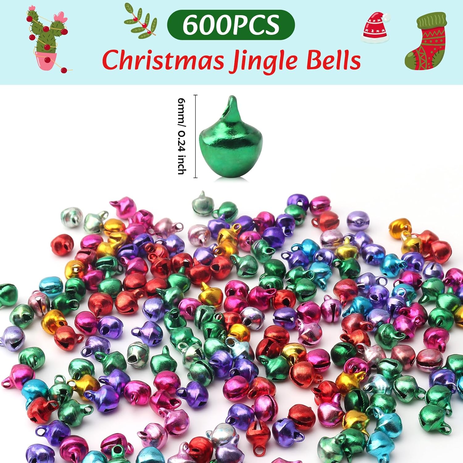 600PCS Multicolored Jingle Bells for Christmas Crafts