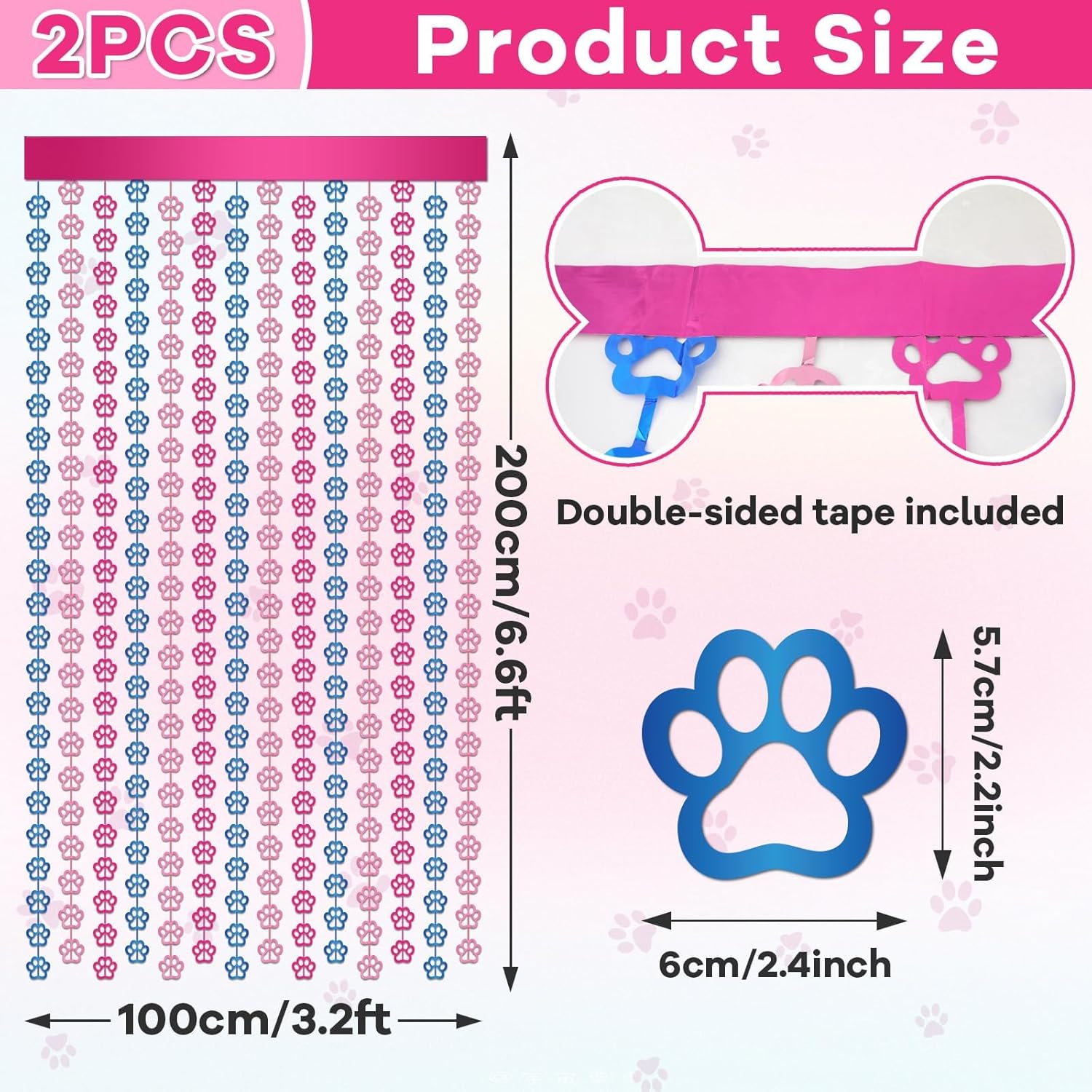 2 Pack Paw Birthday Decorations Blue and Pink